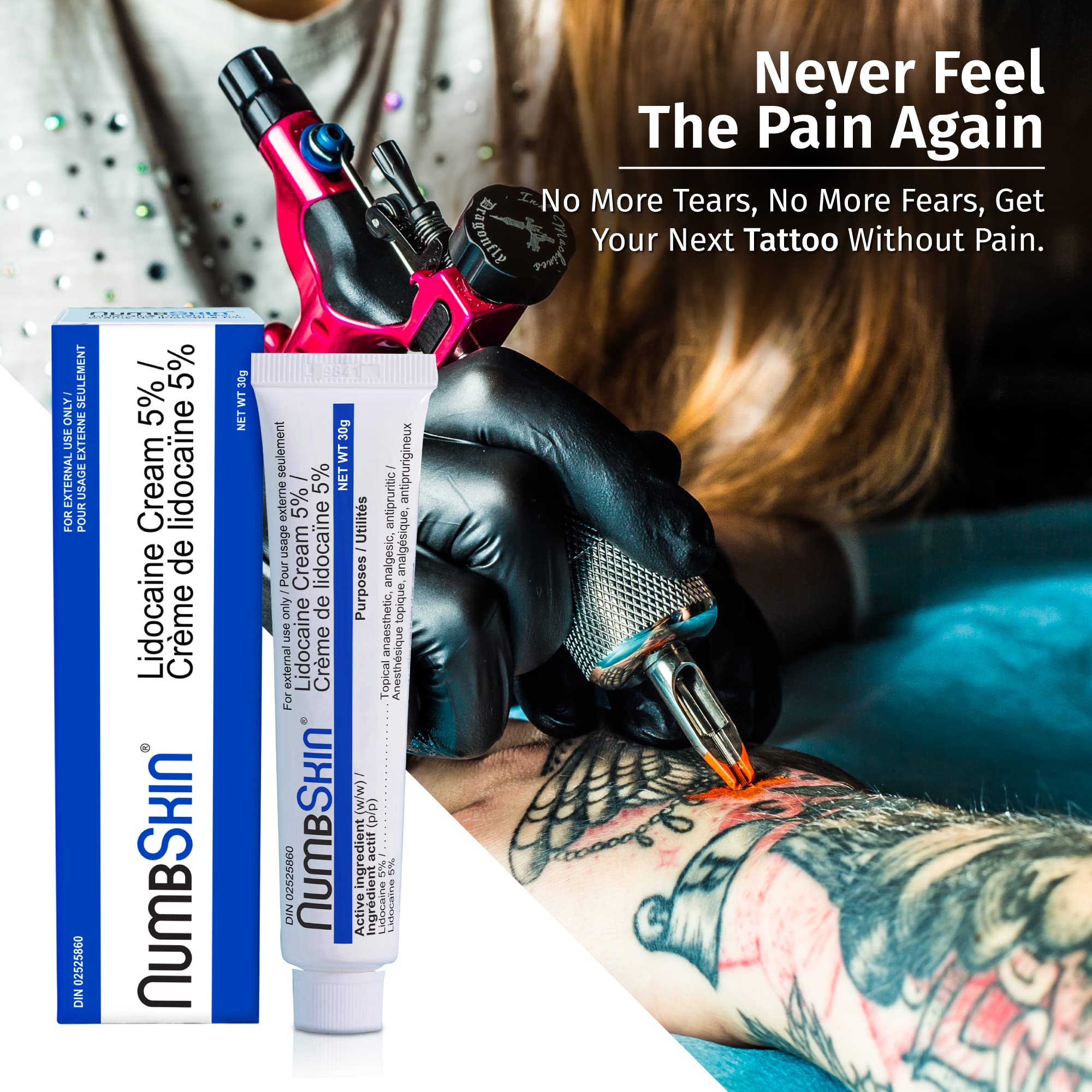 Numbskin Tattoo Numbing Cream | 5% Lidocaine Topical Anesthetic Cream | Maximum Strength Fastest Acting Pain Relieving Cream with Vitamin E, 30g (1 Tube) 🍁 All In One Marketplace Canada