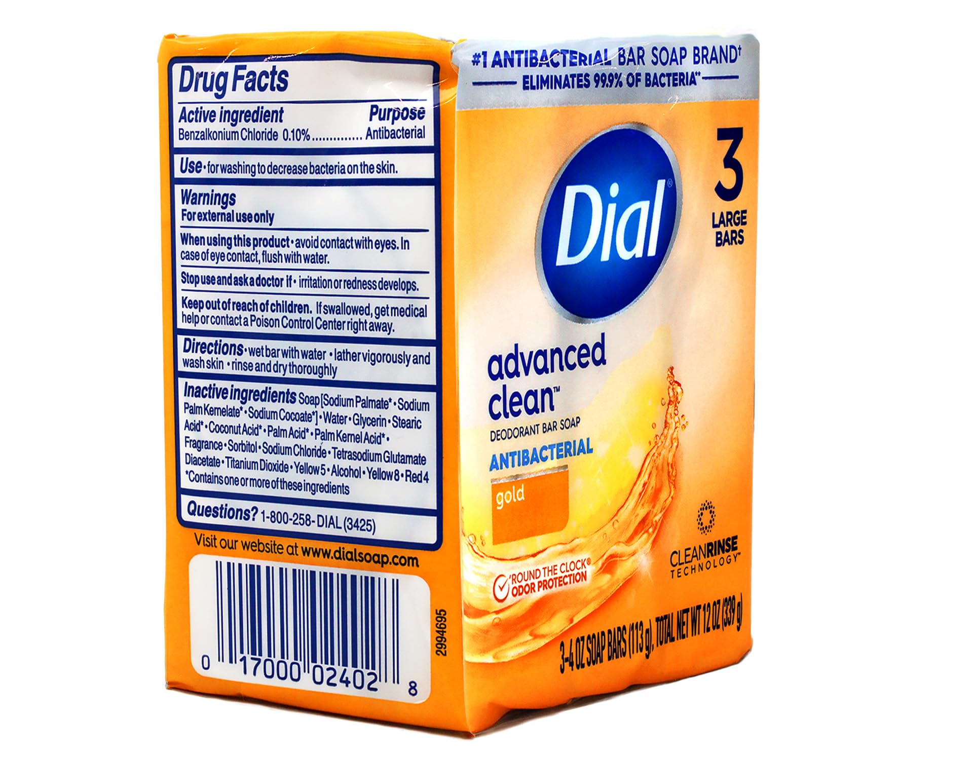 Dial Advanced Clean Deodorant Bar Soap Antibacterial Gold 3 Bars 🍁 All In One Marketplace Canada