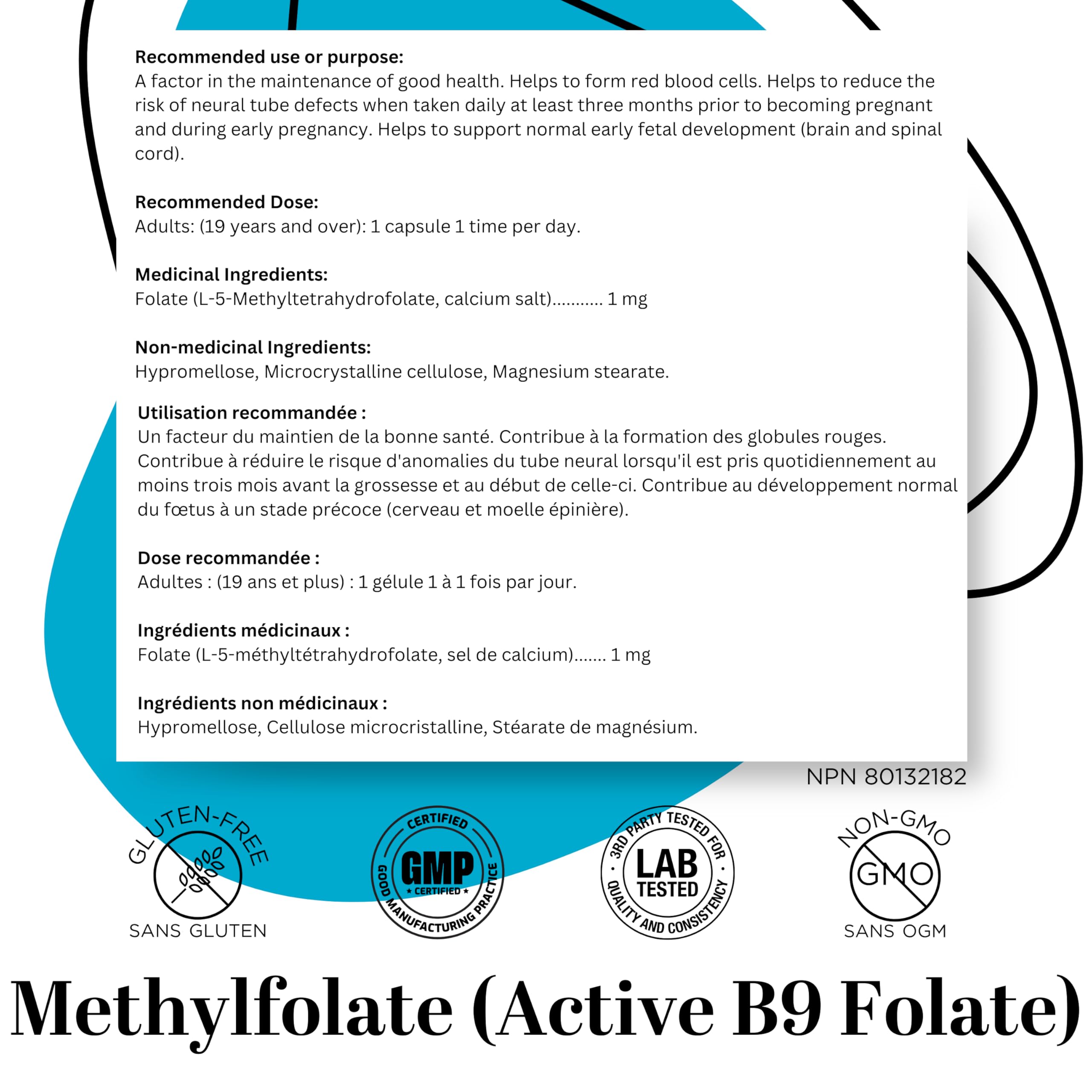 PUREFULLY 5-MTHF 1000mcg, 90 Capsules - L Methylfolate (Active Form of Vitamin B9 Folate) Supplement - Supports Cardiovascular Health and Early Fetal Development 🍁 All In One Marketplace Canada