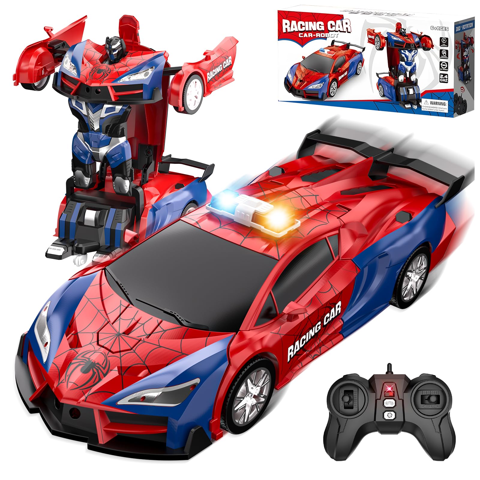 Spider Transform Remote Control Cars for Kids - 2.4GHz RC Police Car for 3 4 5 6 7 8 Year Old Boys, 1:18 Scale Robot Toy Car with One-Key Transformation & 360° Rotation, Kids Christmas Birthday Gifts 🍁 All In One Marketplace Canada
