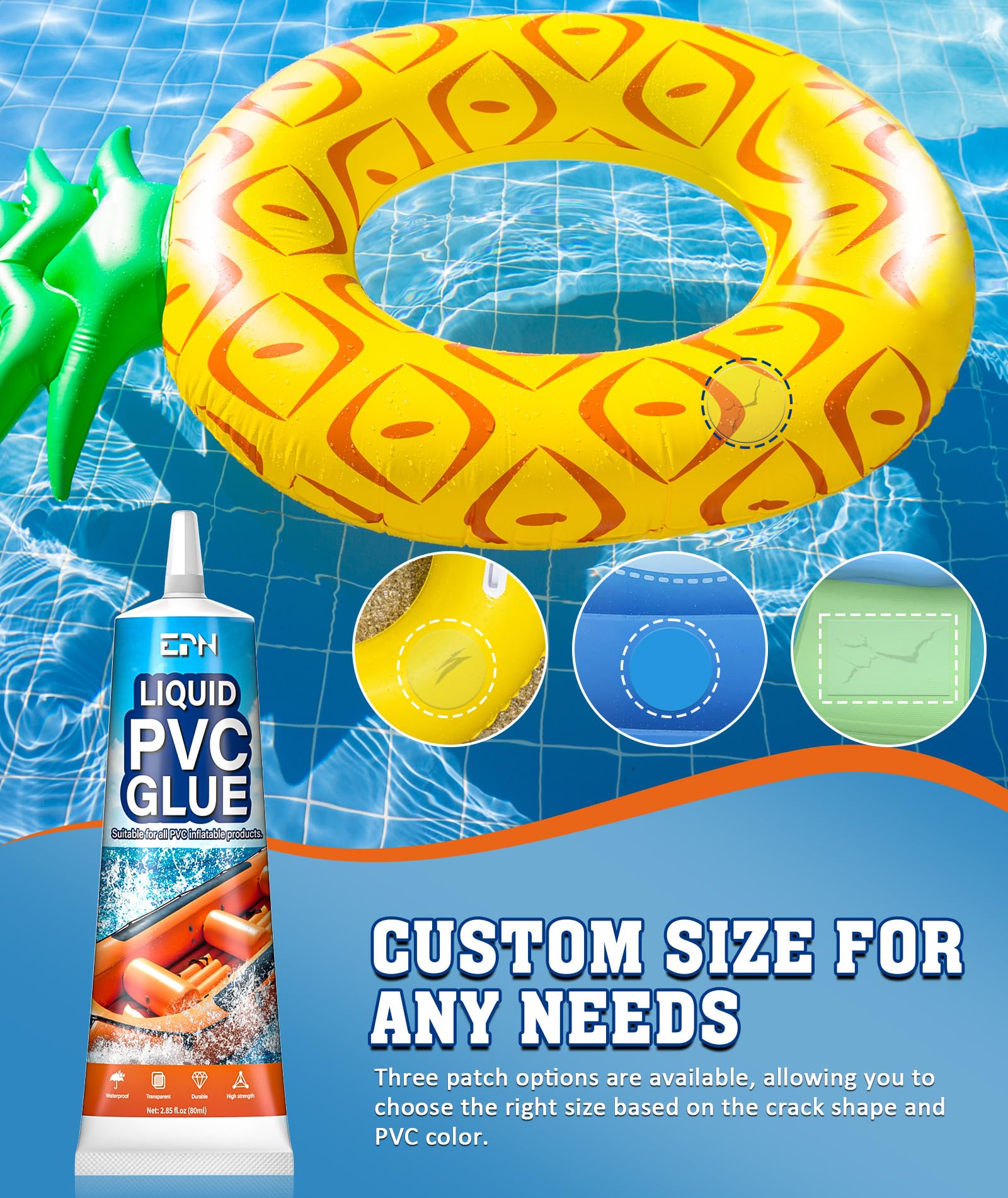 EPN Air Mattress Patch Kit, Waterproof Vinyl Pool Liner Repair Kit for Inflatables, Air Mattress, Swimming Ring, Tent, Bounce House, Inflatable Toys, Hot Tub, PVC Boat, Raft, Kayak (80ml*1) 🍁 All In One Marketplace Canada