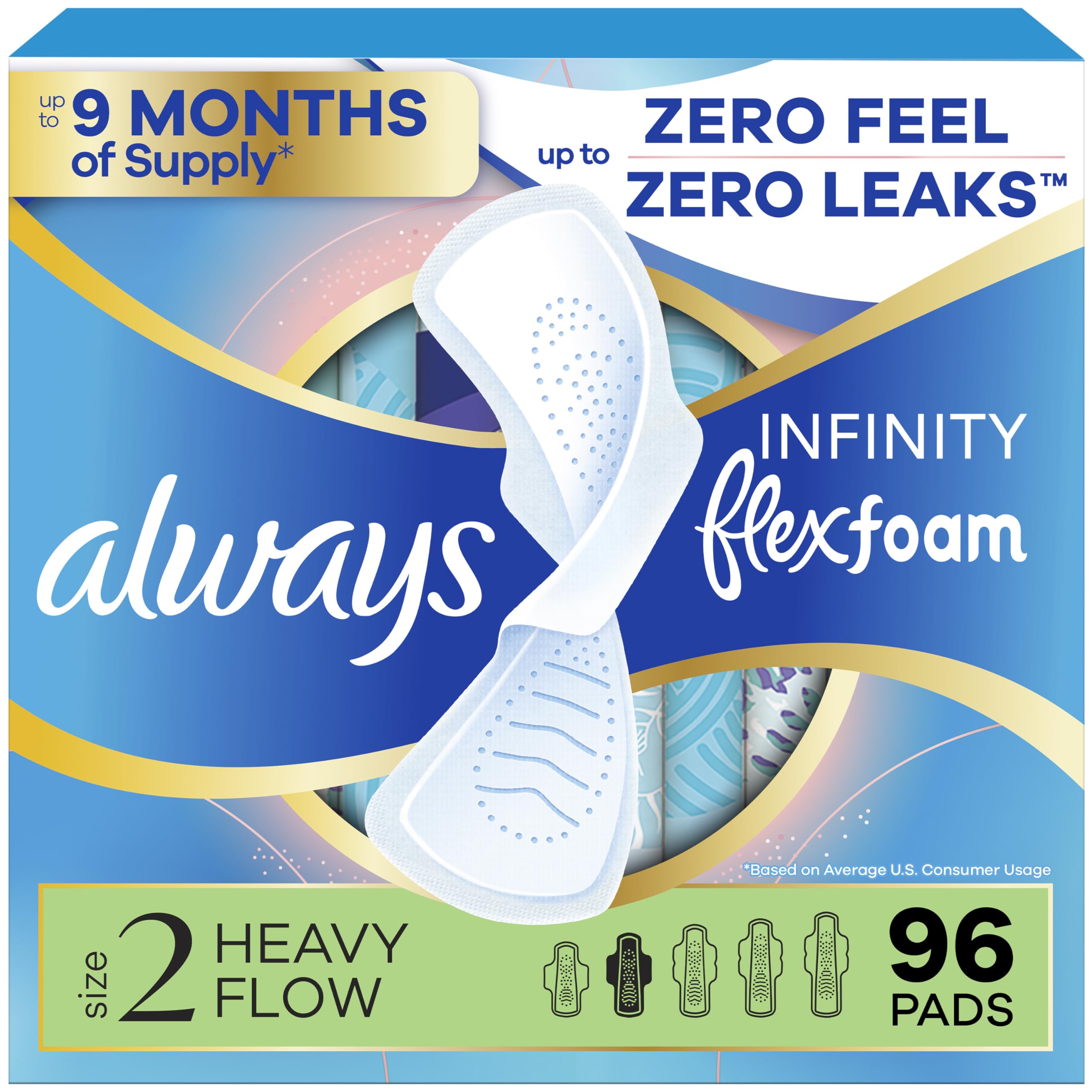 Always Infinity FlexFoam Pads for Women, Size 2, Heavy Pad with Wings, Unscented, 96 Count 🍁 All In One Marketplace Canada