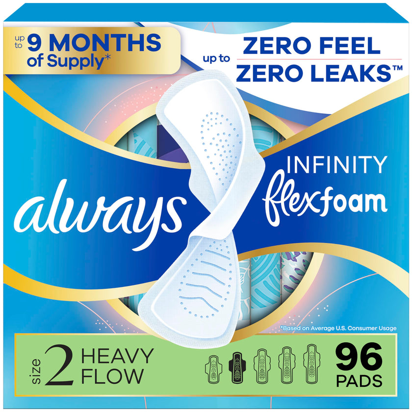 Always Infinity FlexFoam Pads for Women, Size 2, Heavy Pad with Wings, Unscented, 96 Count 🍁 All In One Marketplace Canada