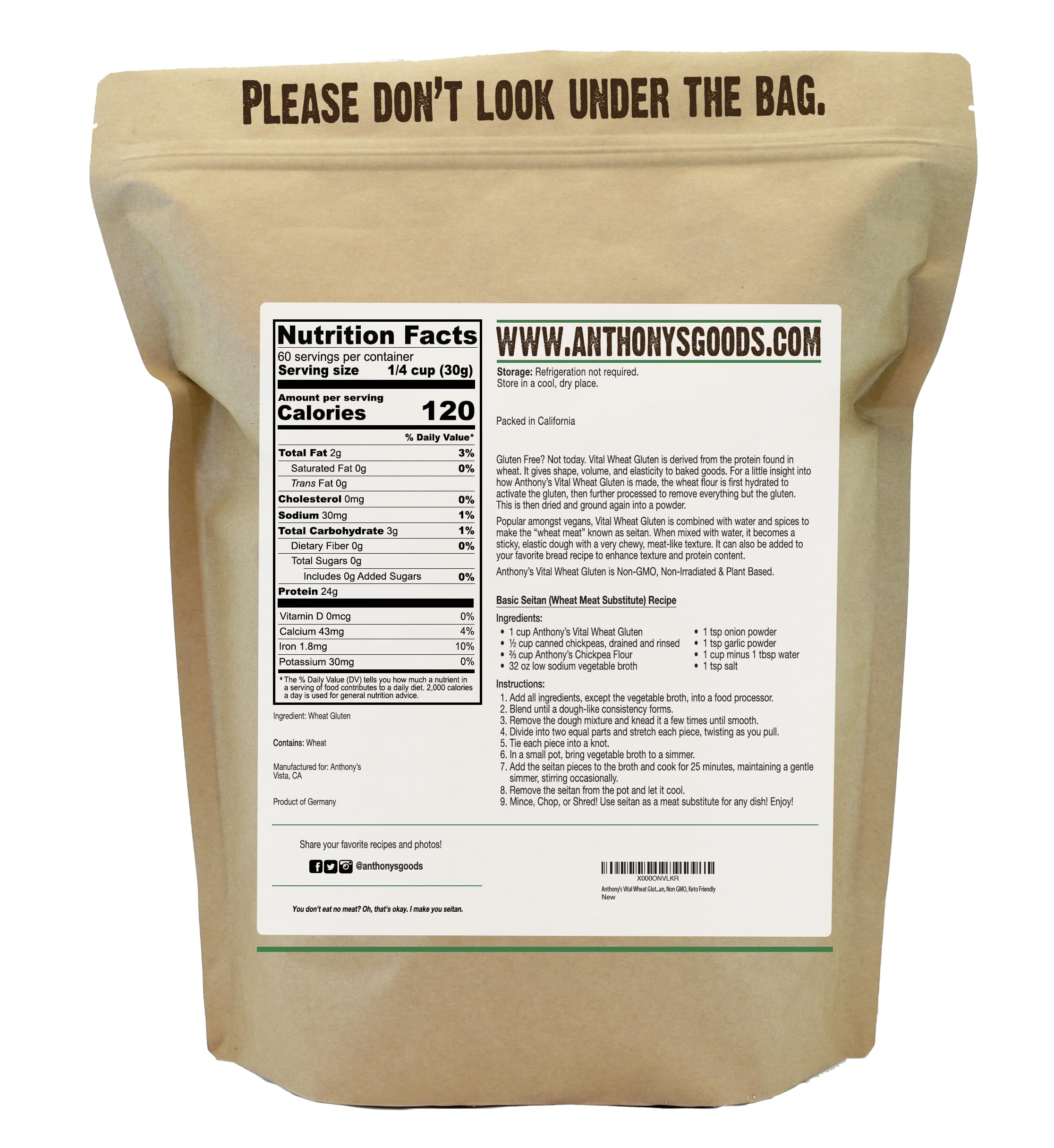 Anthony's Vital Wheat Gluten Powder, Non GMO, Vegan, High Protein, 1.81 Kilogram (Pack of 1) 🍁 All In One Marketplace Canada
