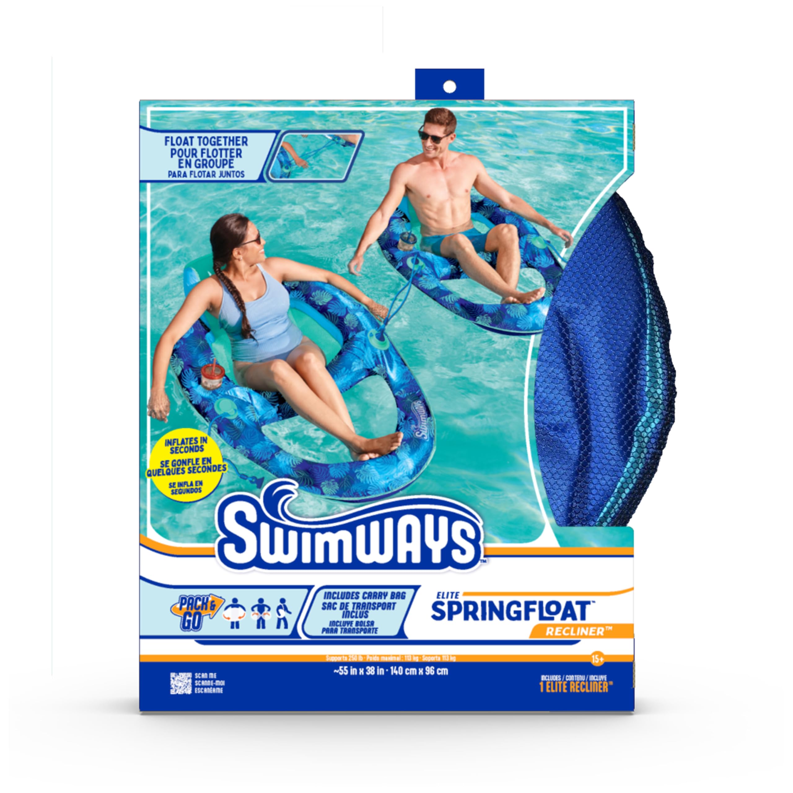 Swimways Elite Spring Float Recliner Pool Lounger, Inflatable Pool Floats Adult with Fast Inflation, Pool Recliner for Adults up to 250 lbs 🍁 All In One Marketplace Canada