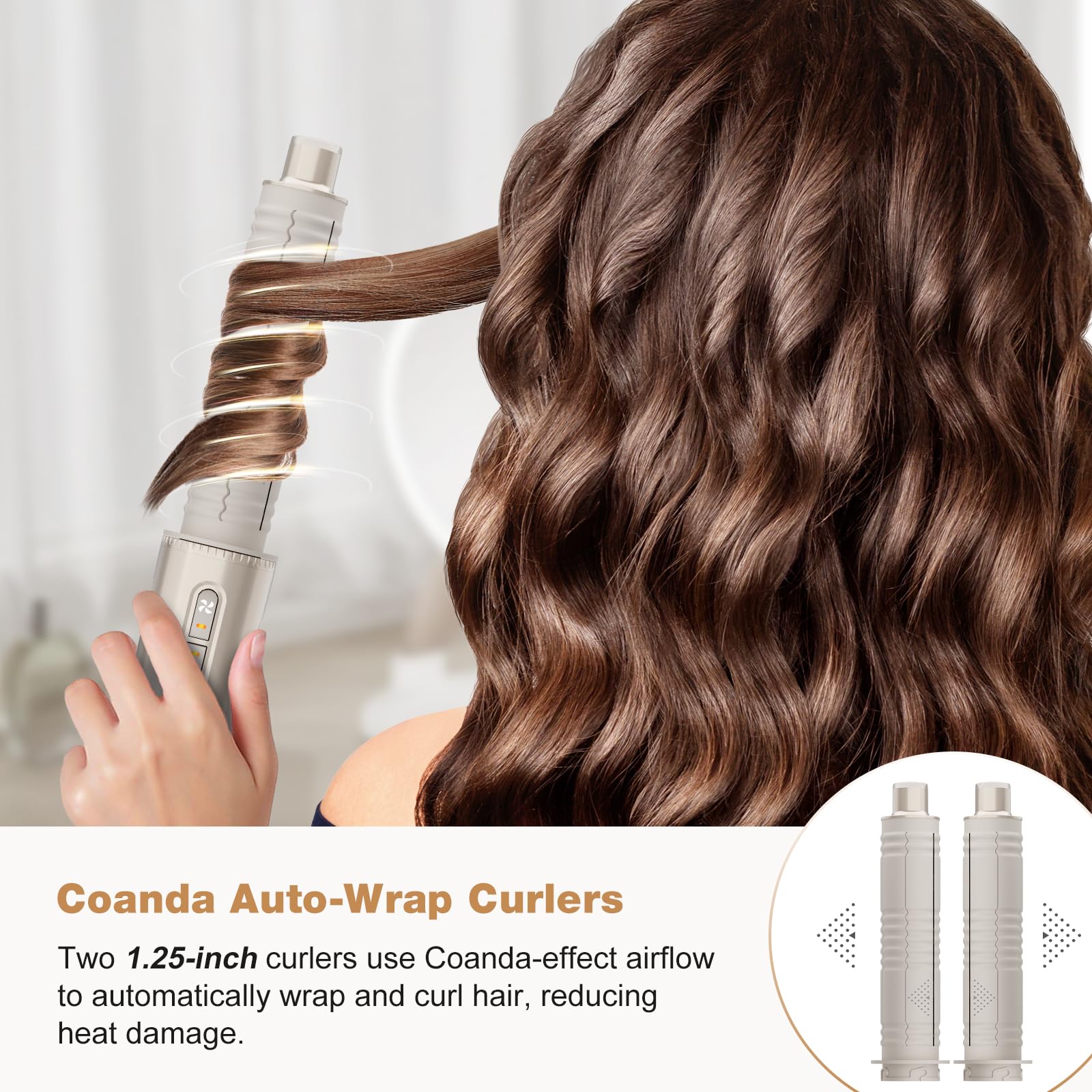 7MAGIC 7 in 1 Hair Styler & Hair Dryer Brush,110,000 RPM High-Speed Negative Ionic Hot Air Styler, 1400W Powerful Blow Dryer Brush & Multi-Style for Straight,Wavy, Curly, and Coily Hair,Champagne Gold 🍁 All In One Marketplace Canada