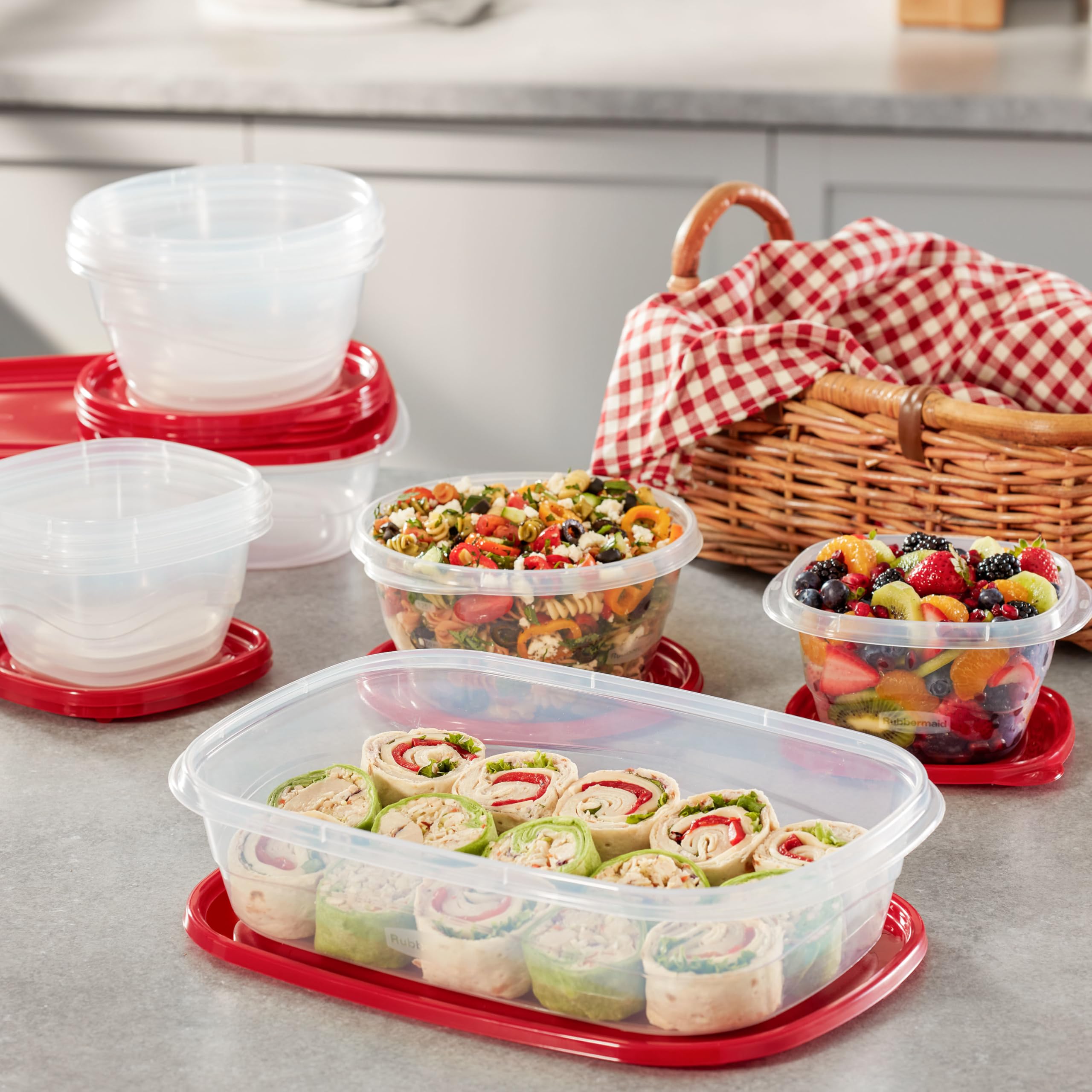 Rubbermaid TakeAlongs Food Storage Containers, 52 Piece Plastic Container Set, Dishwasher and Microwave Safe Meal Prep, Snack, and Lunch Container, BPA Free, Ruby Red 🍁 All In One Marketplace Canada