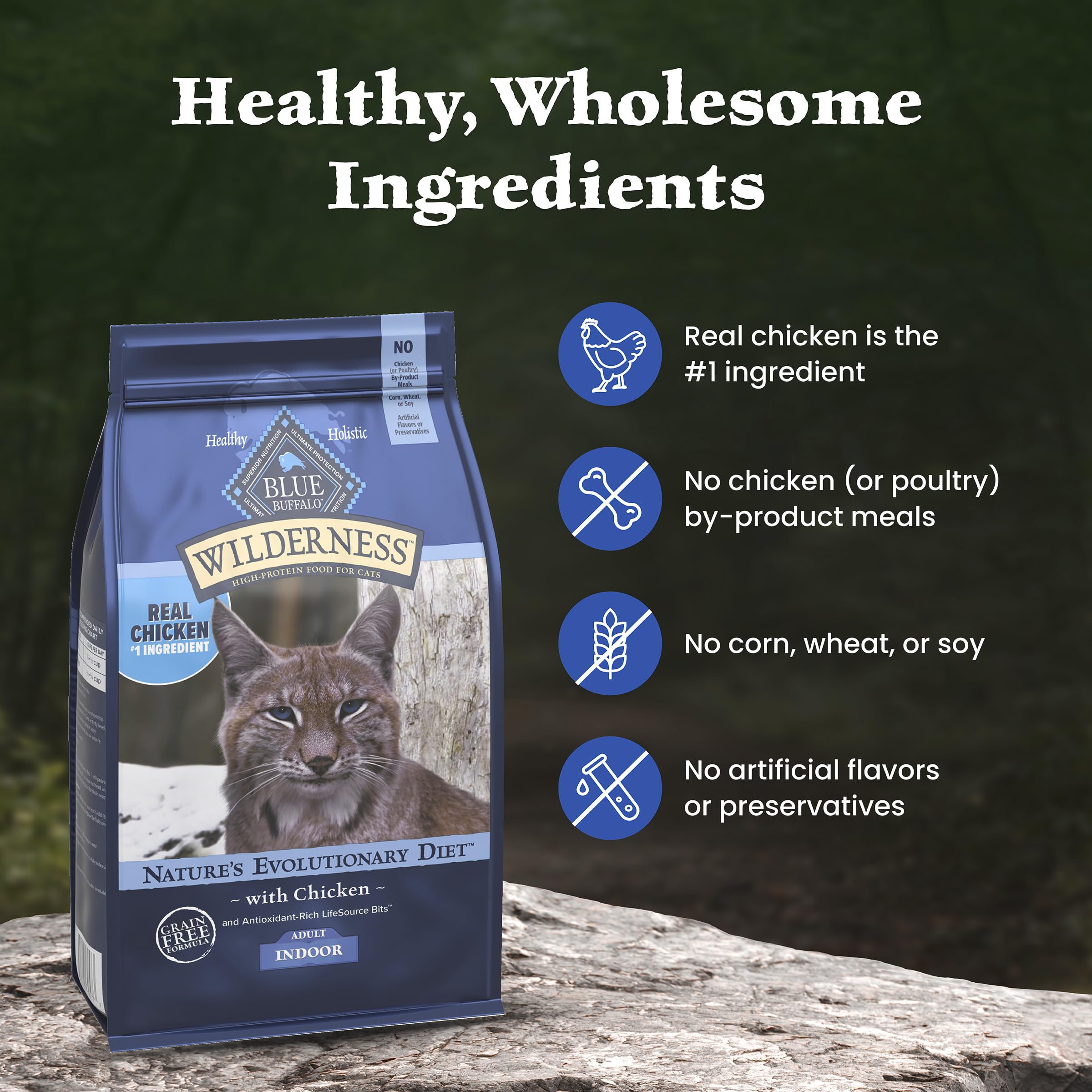 Blue Buffalo Wilderness Chicken Natural High-Protein Grain-Free Dry Food for Adult Indoor Cats, Antioxidant-Rich LifeSource Bits Support Immunity, Promotes Strong Muscles, 4.9kg/11 lbs. 🍁 All In One Marketplace Canada