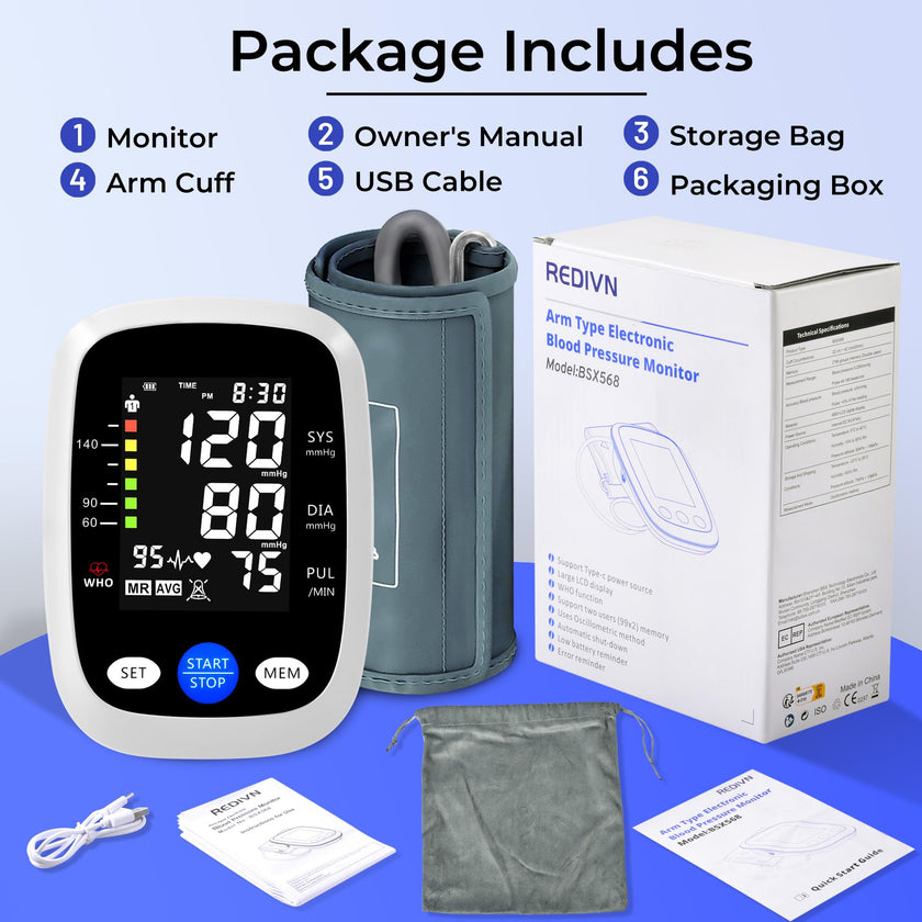 REDIVN Blood Pressure Monitor Automatic Upper Arm Machine & Accurate Adjustable Digital BP Cuff with Large LCD Backlit Display - 2x99 Memory for Home Use with Large Adjustable Cuff 🍁 All In One Marketplace Canada