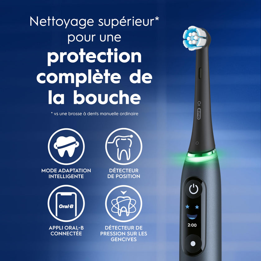 Oral-B iO Deep Clean + Protect Rechargeable Electric Toothbrush, Black with Visible Pressure Sensor, 5 Cleaning Settings, 2 Min Timer, a iO Series 7 Toothbrush, 2 Replacement Brush Heads, and Charging Travel Case 🍁 All In One Marketplace Canada
