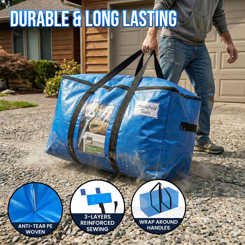 TAILI Extra Large Moving Bags, Heavy Duty Totes for Storage with Visible Window, U-Shaped Around Handles, Storage Contrainer Box for Space Saving, Blue, 4 Pack 🍁 All In One Marketplace Canada