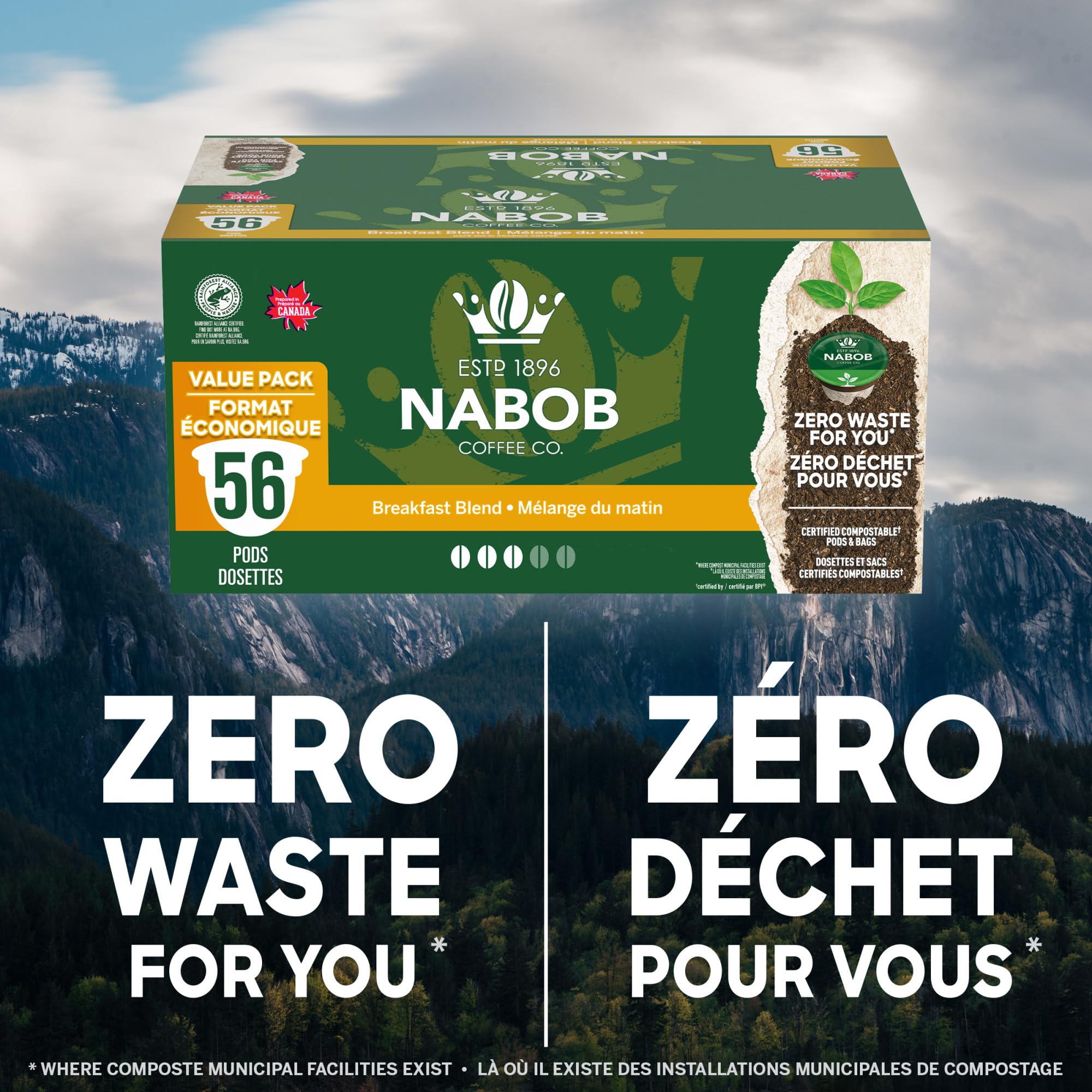 Nabob Breakfast Blend 100% Compostable Pods, 56 Pods 🍁 All In One Marketplace Canada