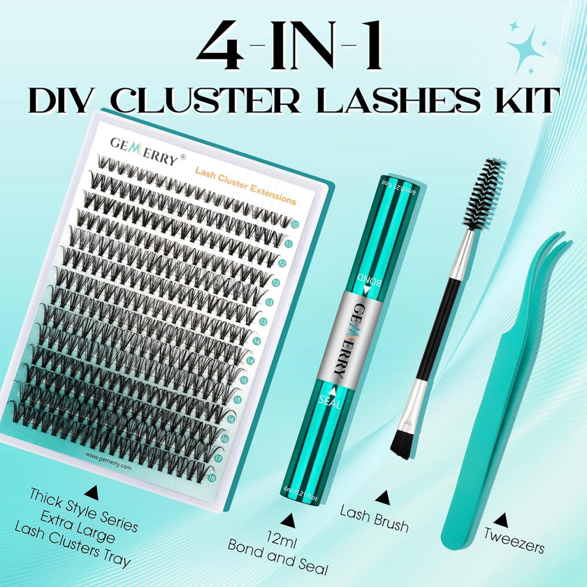 GEMERRY Cluster Lashes Lash Clusters Lash Extension Kit Black Brown Eyelashes 3D-200D 8-20mm (1 count (Pack of 1), Beginner Set-80D) 🍁 All In One Marketplace Canada