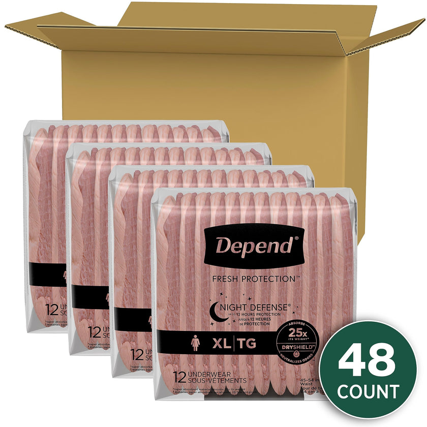 Depend Night Defense Adult Incontinence Underwear for Women, Disposable, Overnight, Extra-Large, Blush, 48 Count 🍁 All In One Marketplace Canada