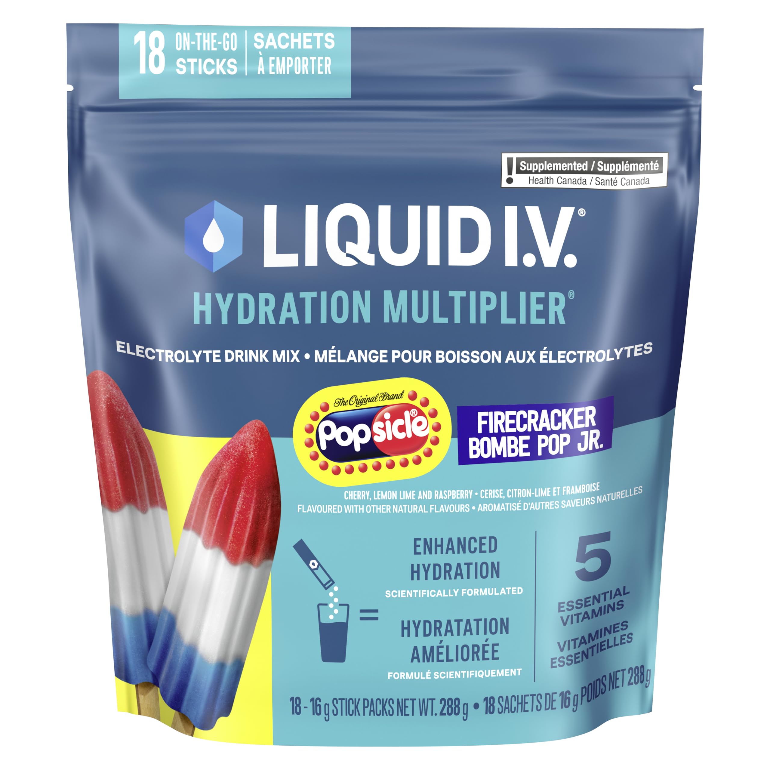 Liquid I.V. Hydration Multiplier Electrolyte Drink Mix - Enhanced Hydration Electrolyte Powder with Vitamins B3, B5, B6, B12 and C -18x On-the-go Sticks for Workout and Travel - Firecracker 🍁 All In One Marketplace Canada