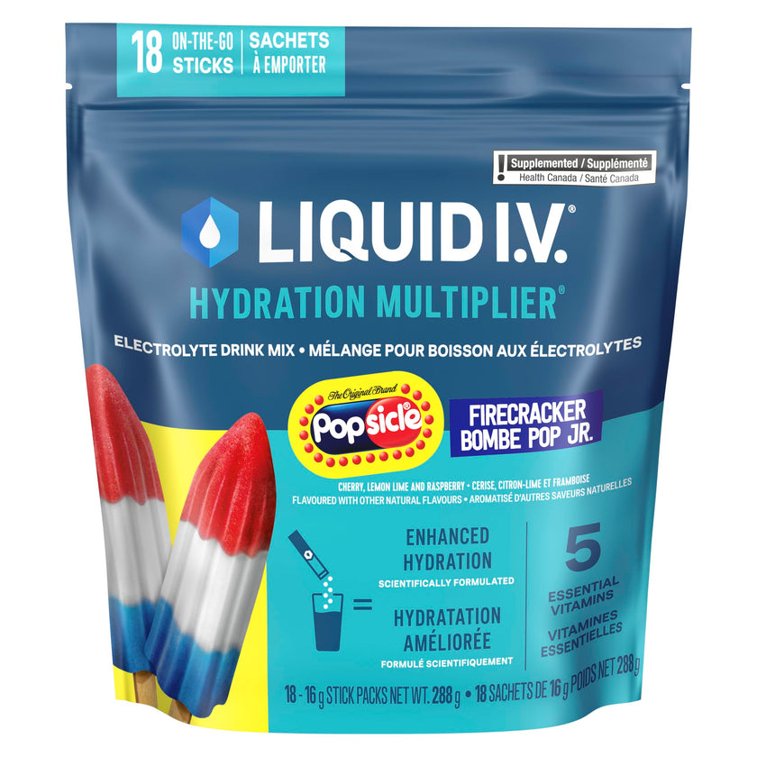 Liquid I.V. Hydration Multiplier Electrolyte Drink Mix - Enhanced Hydration Electrolyte Powder with Vitamins B3, B5, B6, B12 and C -18x On-the-go Sticks for Workout and Travel - Firecracker 🍁 All In One Marketplace Canada