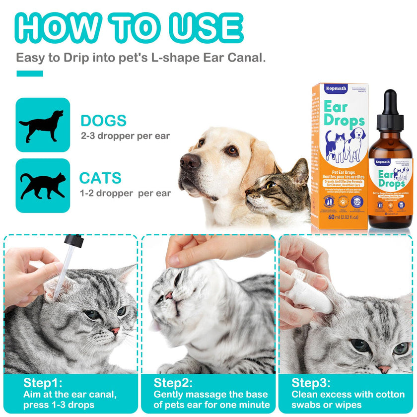Kopmath Dog Ear Drops, Dog Ear Cleaner, Pet Ear Cleaning, Natural Solution for Dogs and Cats,60ml with Dropper 🍁 All In One Marketplace Canada