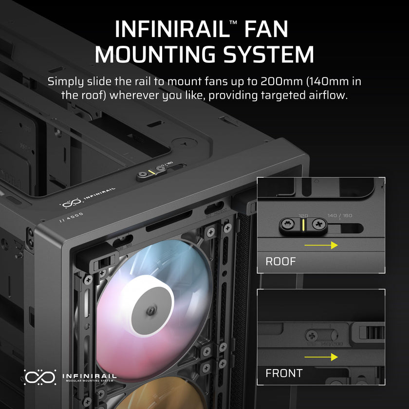 CORSAIR Frame 4000D RS ARGB Modular Mid-Tower ATX PC Case – High Airflow, 3X Pre-Installed RS ARGB Fans, InfiniRail™ Fan Mounting System, ASUS BTF, MSI Project Zero, Gigabyte Project Stealth – Black 🍁 All In One Marketplace Canada