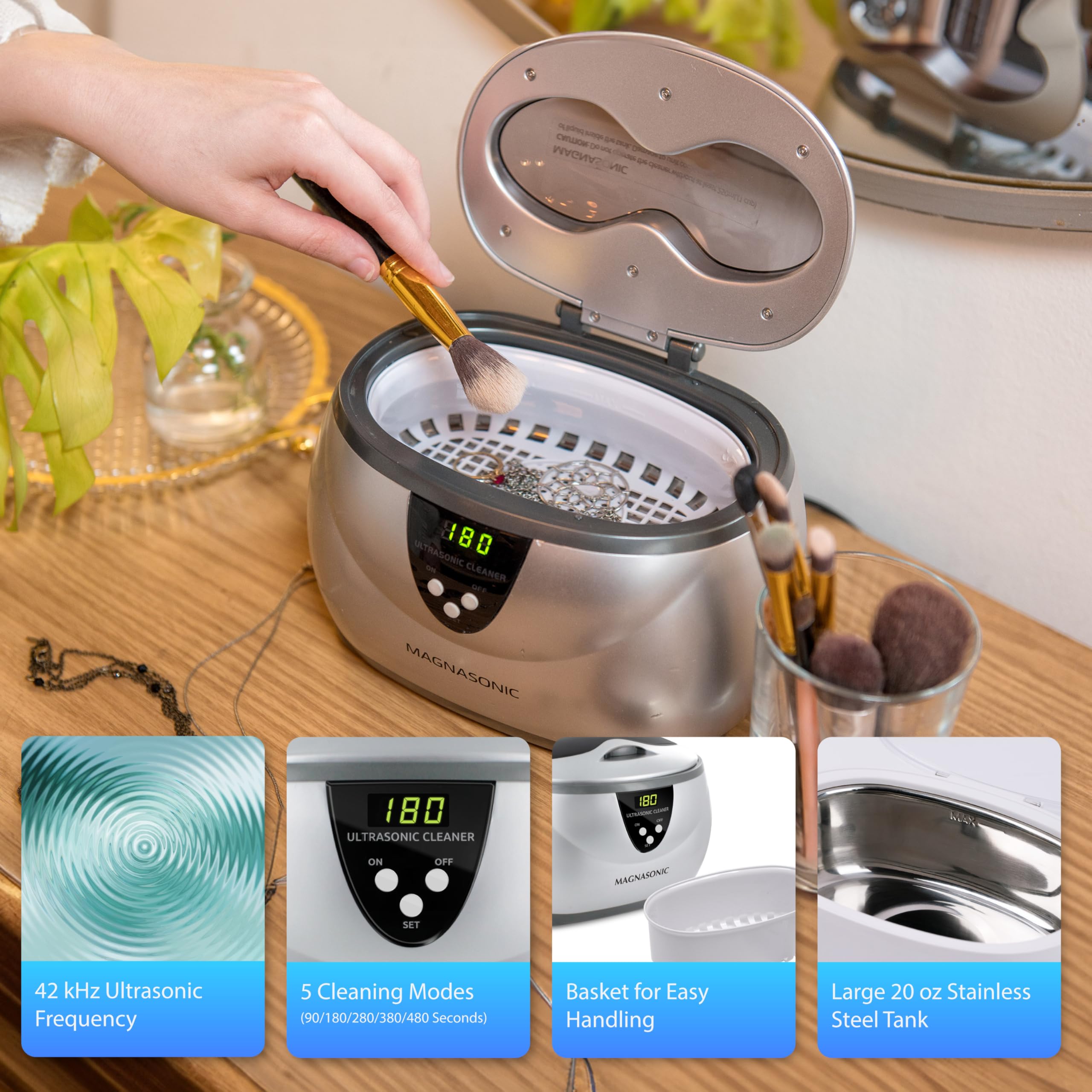 Magnasonic Ultrasonic Cleaner - 20oz Stainless Steel Tank, Digital Timer, 5 Cleaning Modes, Ultrasonic Jewelry Cleaner for All Jewelry, Eyeglasses, Watches, Dentures, Retainers & More 🍁 All In One Marketplace Canada