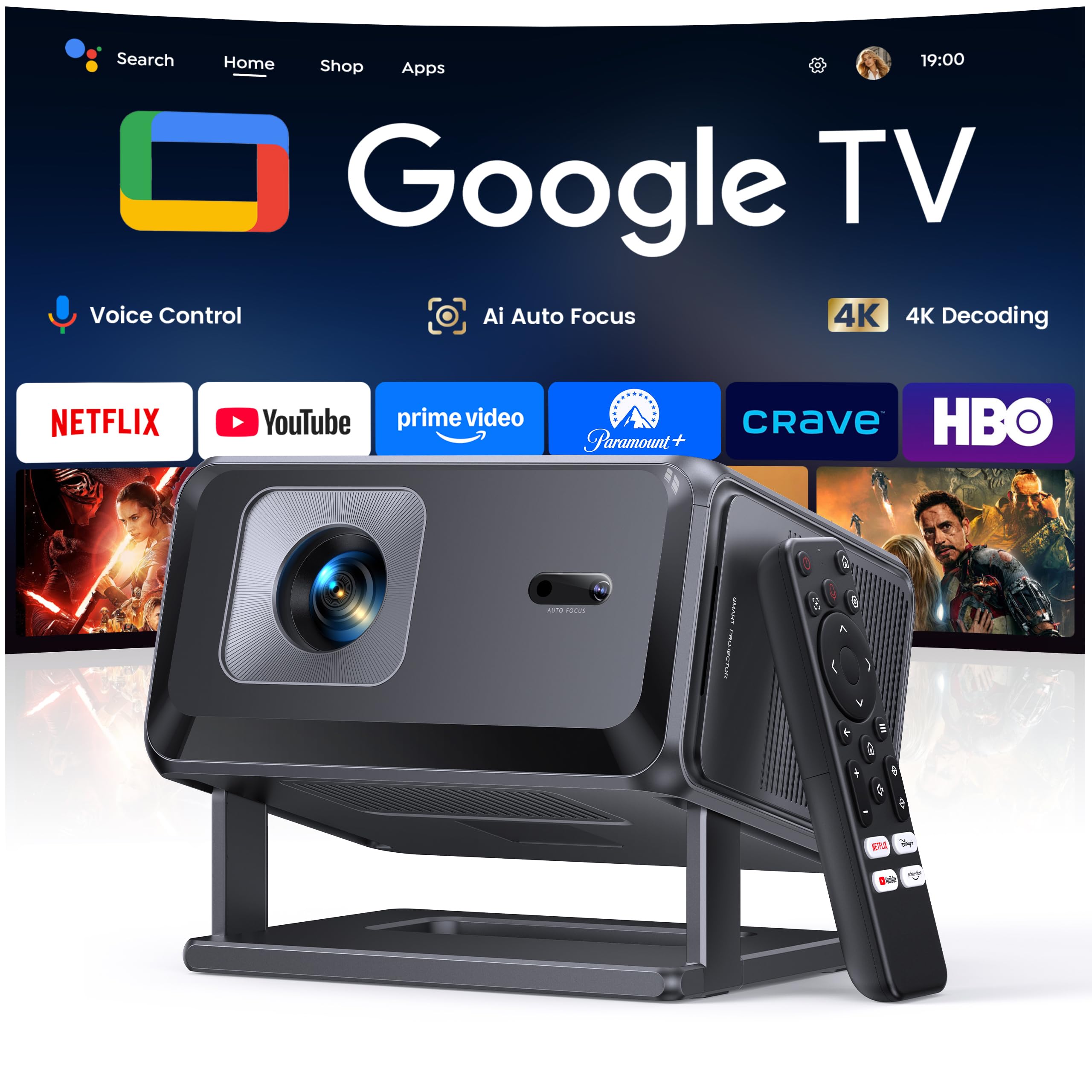 Smart Projector 4K【Google TV 14.0 & Dolby】Short Throw Mini Projectors with Auto Focus & Keystone|Compatible with Netflix|HDR10,Portable Outdoor Projecteur with WiFi & Bluetooth for Movie/Home/Bedroom 🍁 All In One Marketplace Canada