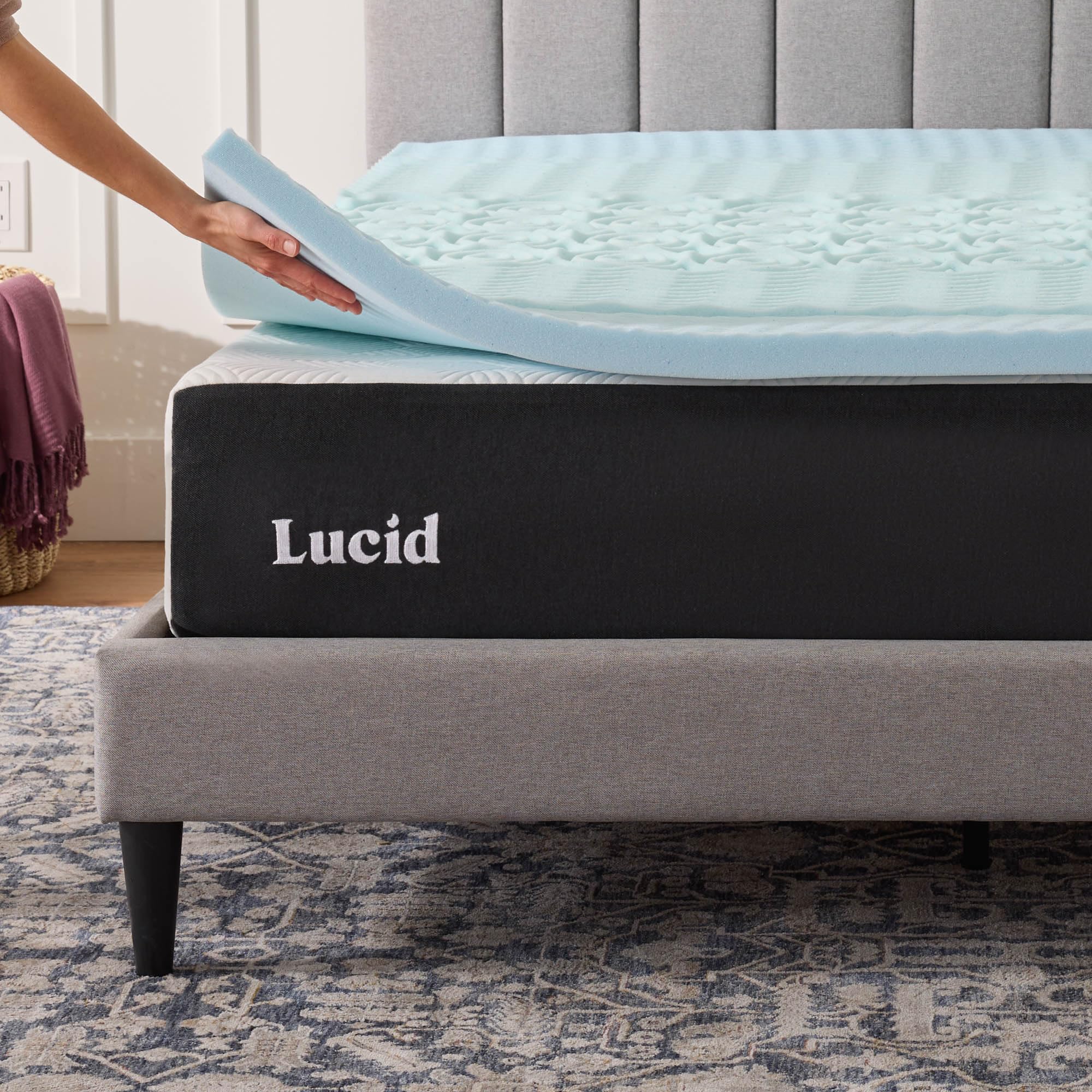 LUCID 2 Inch Gel Memory Foam Plush - Cooling Targeted Convoluted Comfort Zones Mattress Topper - Queen 🍁 All In One Marketplace Canada