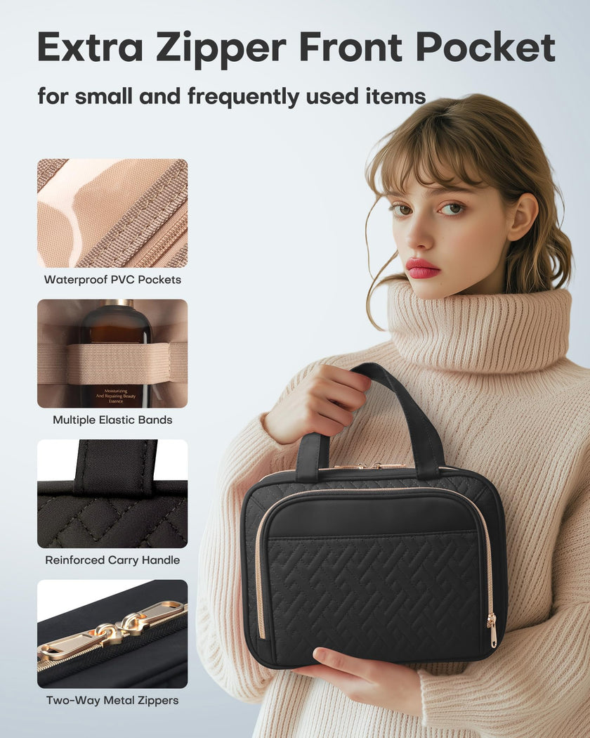 HOTOR Travel Toiletry Bag for Women - Spacious Toiletry Bag for Men, Waterproof Makeup Bag with Hanging Hook and Multiple Pockets, Travel Accessories, Travel Essentials, Black, Medium 🍁 All In One Marketplace Canada