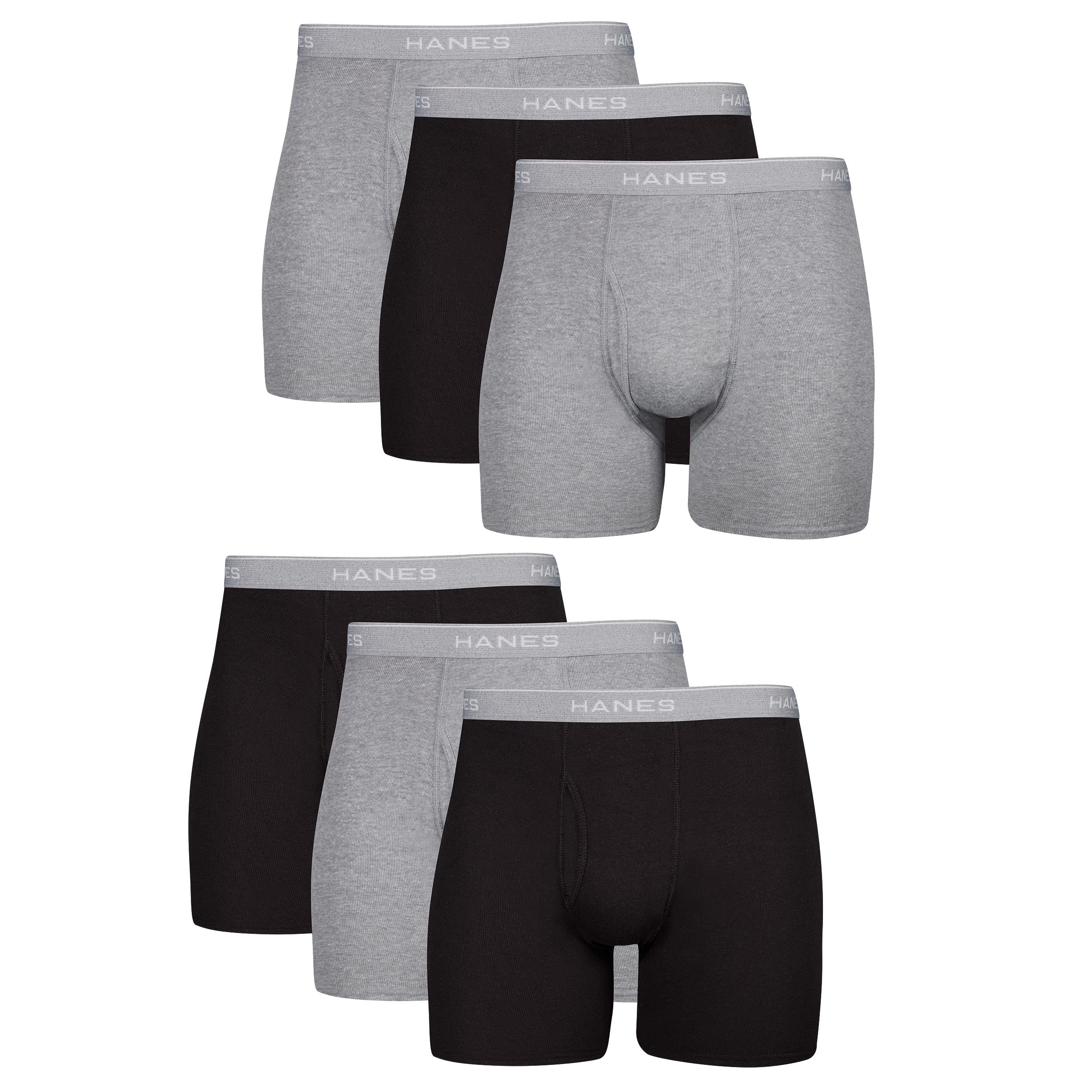 Hanes Boxer Briefs, Cool Dri Moisture-Wicking Underwear, Cotton No-Ride-up for Men, Multi-Packs Available, 6 Pack - Black/Gray, Medium 🍁 All In One Marketplace Canada