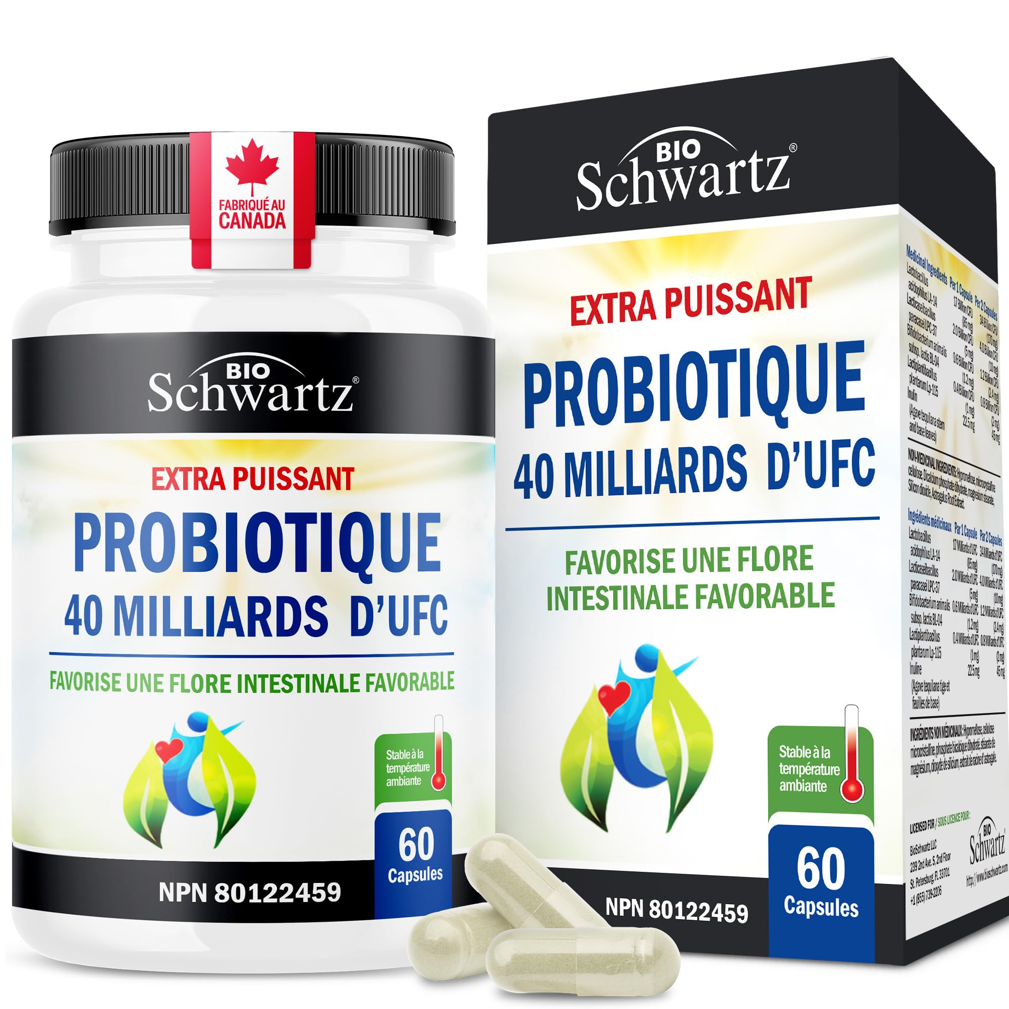 Probiotic 40 Billion CFU - Synbiotics Gut Health - Proudly Canadian Made - Bloating Relief & Digestive Health Support - Guaranteed Potency Probiotics for Men & Women - Shelf Stable, Non-GMO, 60ct 🍁 All In One Marketplace Canada