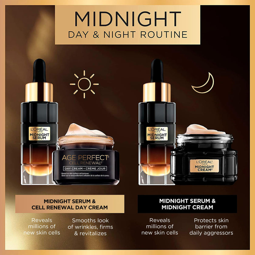 L'Oréal Paris Midnight Night Cream, Face Mositurizer with Vitamin E + Antioxidant Recovery Complex, Reduces look of Wrinkles, Firm & Comfort Skin, Age Perfect Cell Renewal, 50ml 🍁 All In One Marketplace Canada