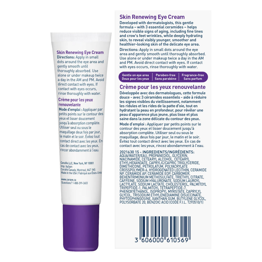 CeraVe Skin Renewing Eye Cream, Under Eye Cream with Caffeine, Peptides, & Hyaluronic Acid, Reduce Appearance of Fine Lines. Fragrance-Free & Ophthalmologist Tested, 15 mL 🍁 All In One Marketplace Canada