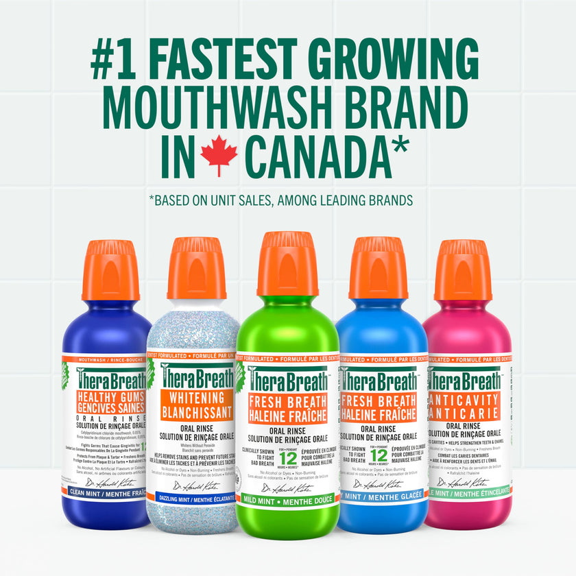 TheraBreath Fresh Breath Oral Rinse, Value Size, Clinically Shown to Fight Bad Breath for 12 Hours, Alcohol & Dye Free Mouthwash, Certified Vegan, Halal, Kosher, Gluten-Free - Mild Mint, 1L 🍁 All In One Marketplace Canada