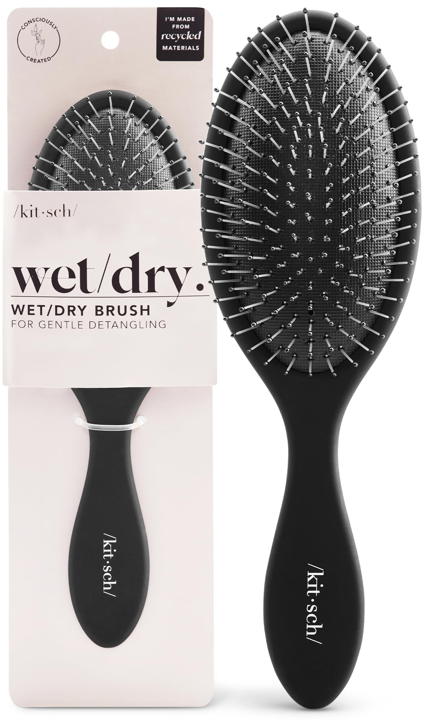 Kitsch Recycled Plastic Wet/Dry Hair Brush, Detangling Tool for Curly or Straight Styles, Brush for Tangled Strands, Flexible Hairbrush Bristles, Brushes for Women & Men, Adults & Kids - Black 🍁 All In One Marketplace Canada