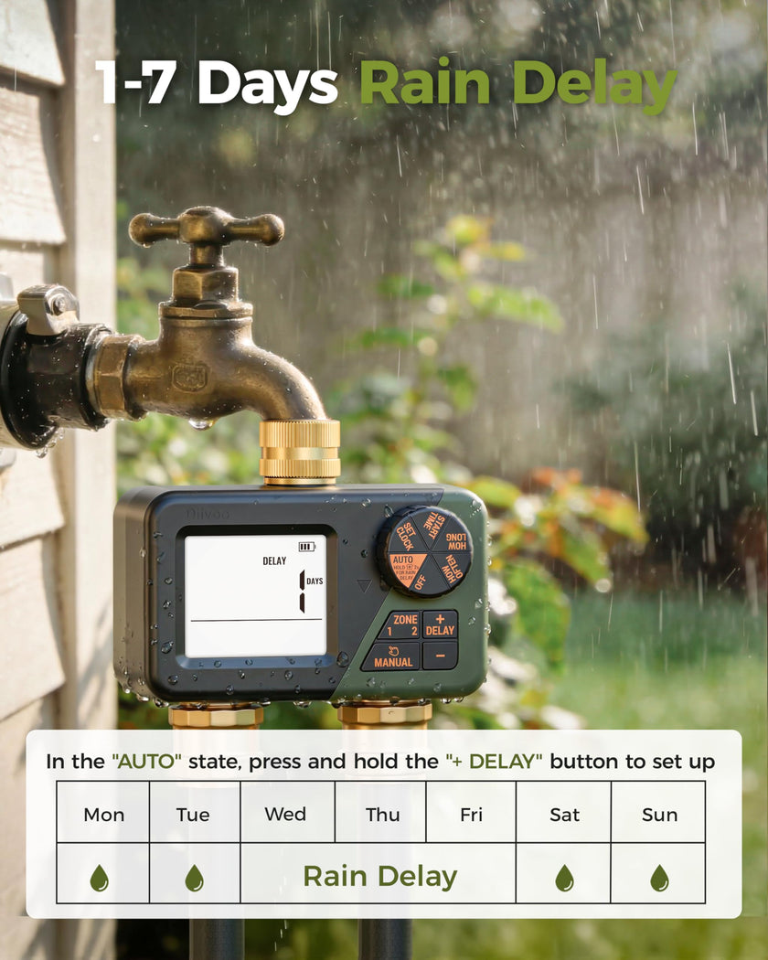 Diivoo 2 Zone Water Timer for Garden Hose, Programmable Sprinkler Hose Timer with Brass Inlet & Outlet, IP66 Waterproof, Rain Delay & Manual Mode for Irrigation, Lawn, Yard 🍁 All In One Marketplace Canada