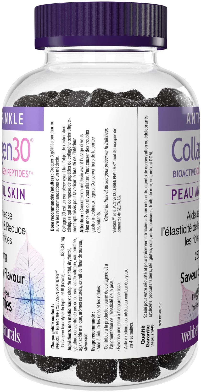 Webber Naturals Collagen30 Anti-Wrinkle Gummy, 2,500mg of Bioactive Collagen Peptides Per Serving, 110 Gummies, Helps Reduce Deep Wrinkles, Fine Lines & Stimulates Skin Cells 🍁 All In One Marketplace Canada