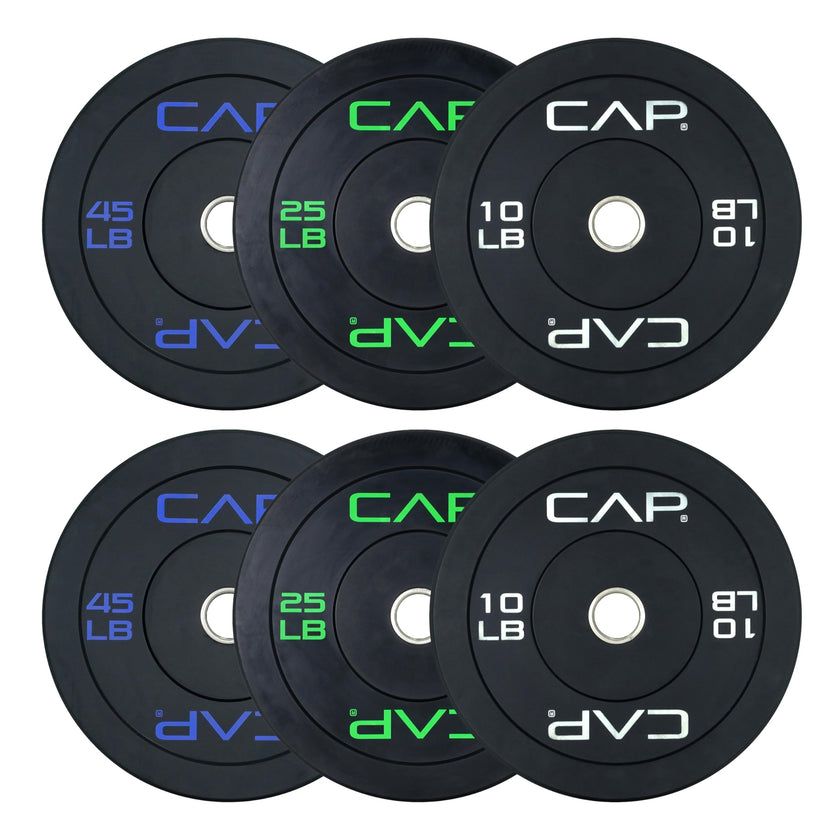 CAP Barbell Economy Olympic Bumper Plate Set with Color Logo, Black, 160 lbs Set 🍁 All In One Marketplace Canada