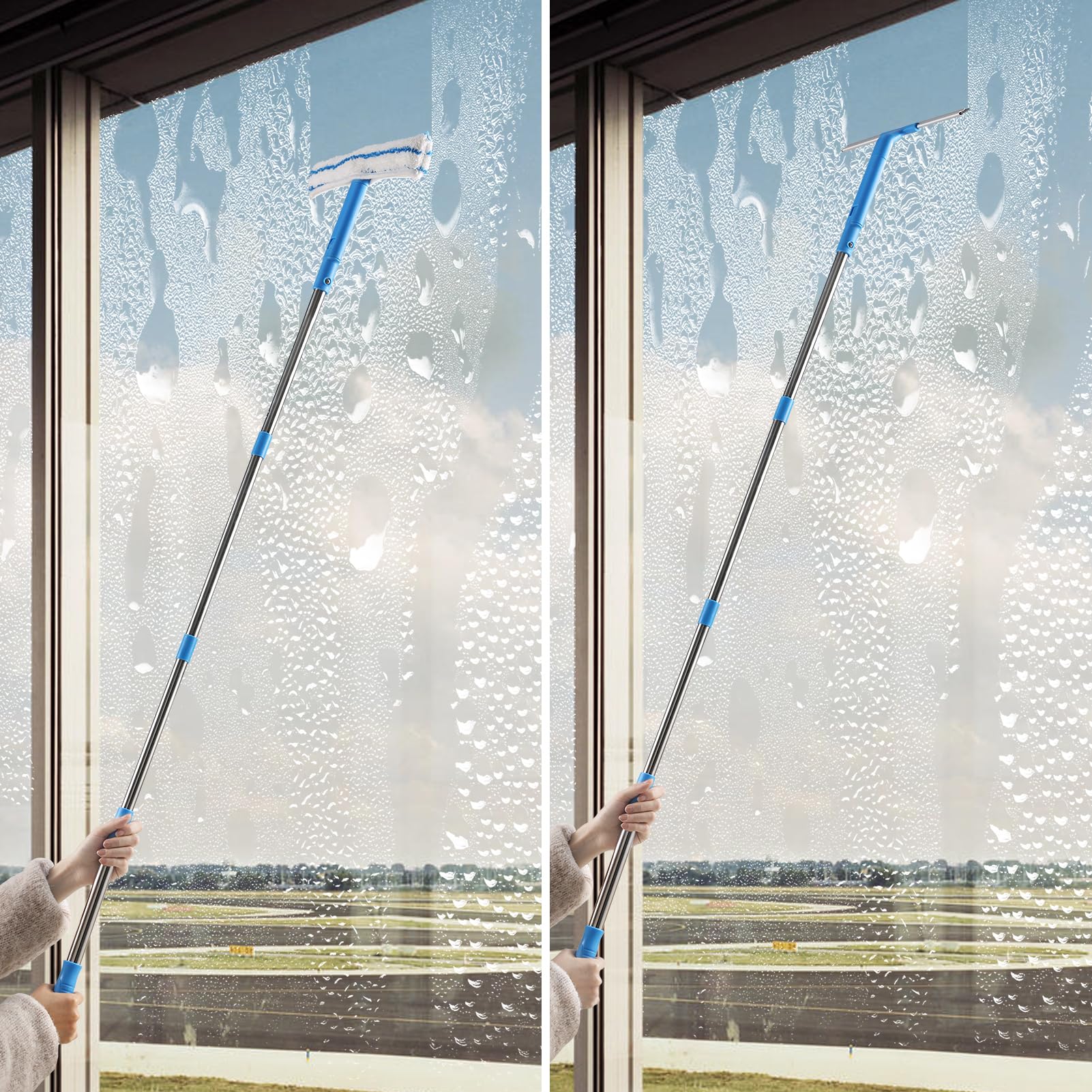 Mitclear Window Cleaner with Long Handle(57IN), Glass Cleaning Tools with Silicone Squeegee & Microfiber Scrubber, Window Cleaning Kit for Shower Glass Mirror Door Car 🍁 All In One Marketplace Canada