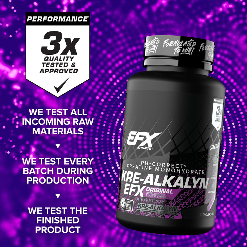 EFX Sports Kre-Alkalyn | PH-Correct Creatine Monohydrate | Informed-Choice, Gain Strength, Build Muscle & Enhance Performance I No Bloating, No Water Retention - 120 Capsules / 60 Servings 🍁 All In One Marketplace Canada
