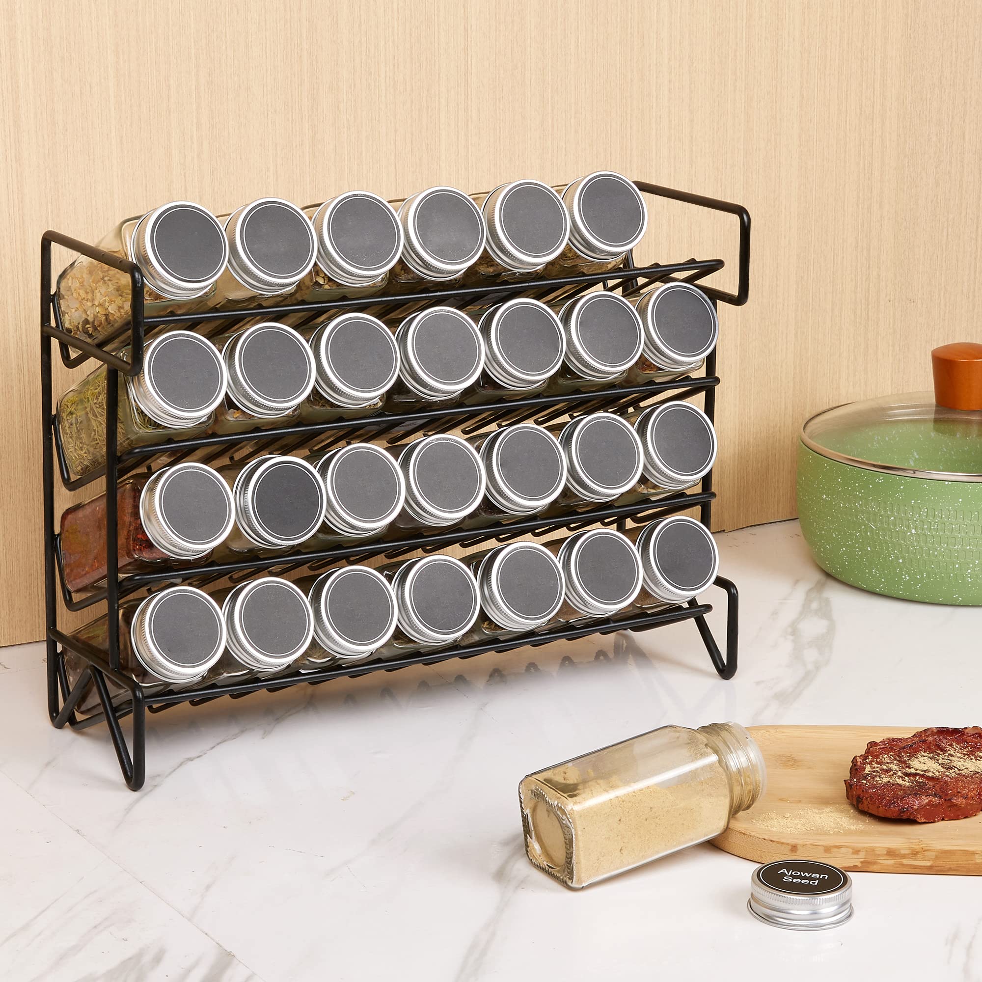 Vtopmart Spice Rack Organizer for Cabinet, 4 Tier Spice Organizer with 28 Empty Spice Jars and 432 Blank Labels, Seasoning Organization for Countertop, Cabinet, Kitchen, Pantry, Cupboard 🍁 All In One Marketplace Canada