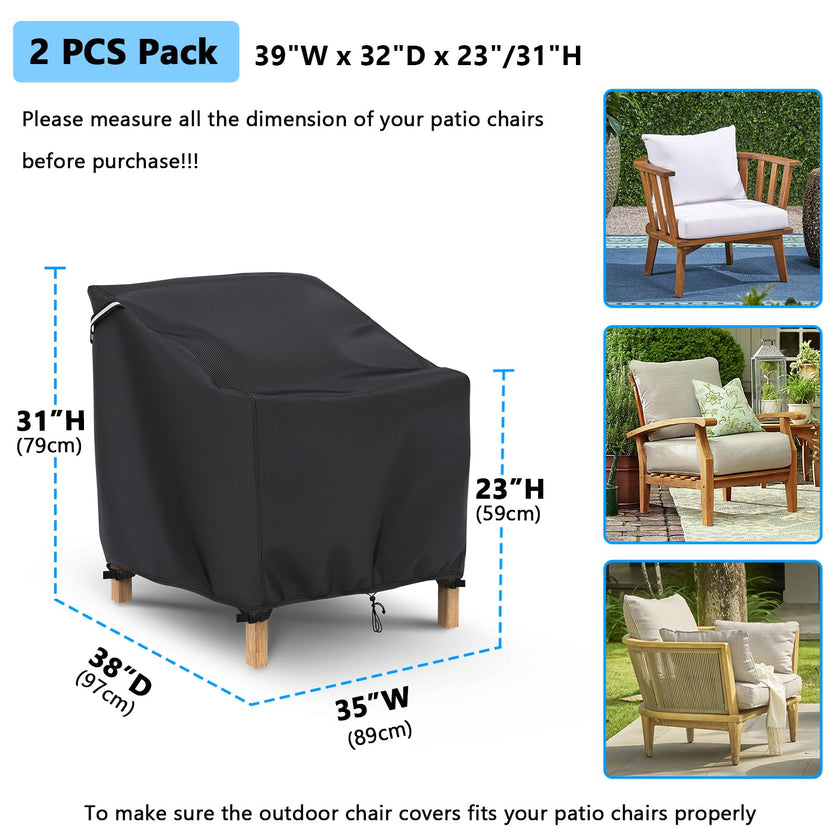 Gasadar Patio Chair Cover-2 Pack, Heavy Duty Waterproof UV Resistant Anti-Fading Chair Covers for Lawn Outdoor Furniture Chairs,35