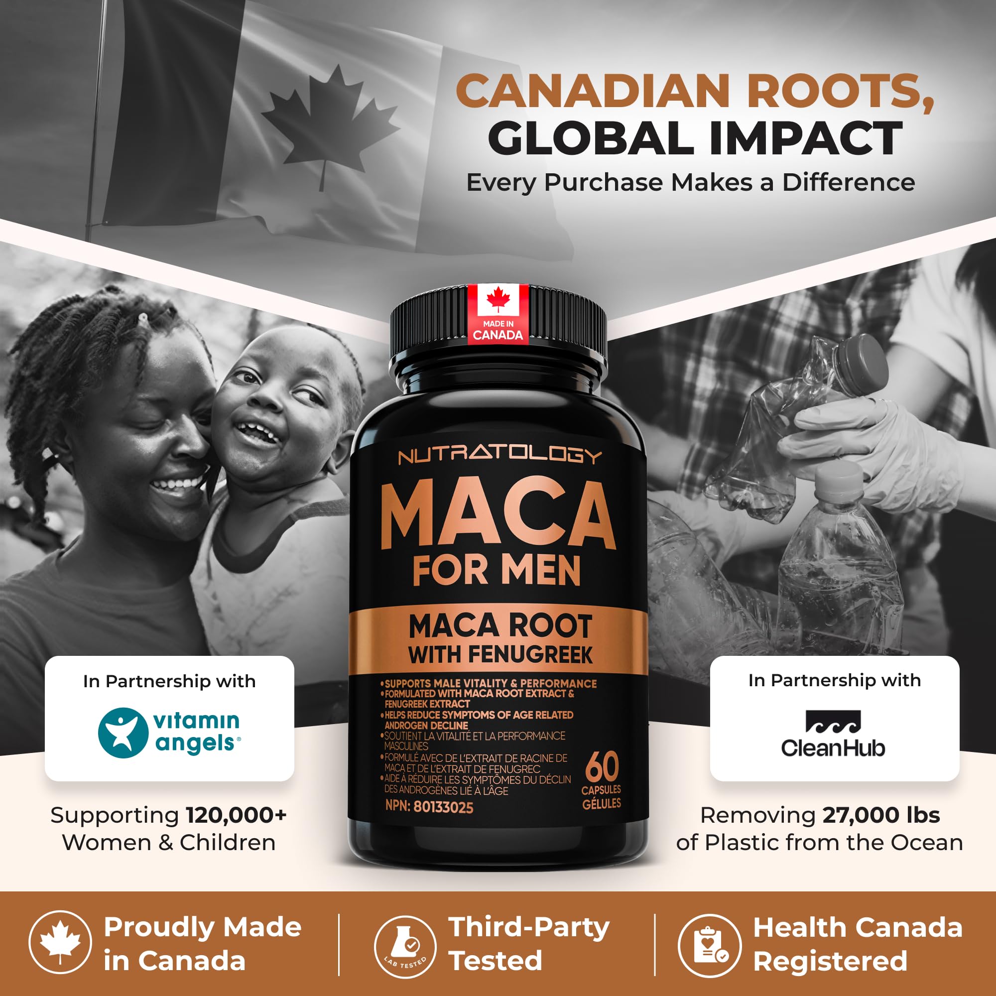 Nutratology® Maca for Men | Canadian Made | Helps Increase Stamina & Energy | Formulated with a 6:1 Extract & 33:1 Fenugreek Extract | Maca Root With Fenugreek Supplement for Men | 60 Capsules 🍁 All In One Marketplace Canada