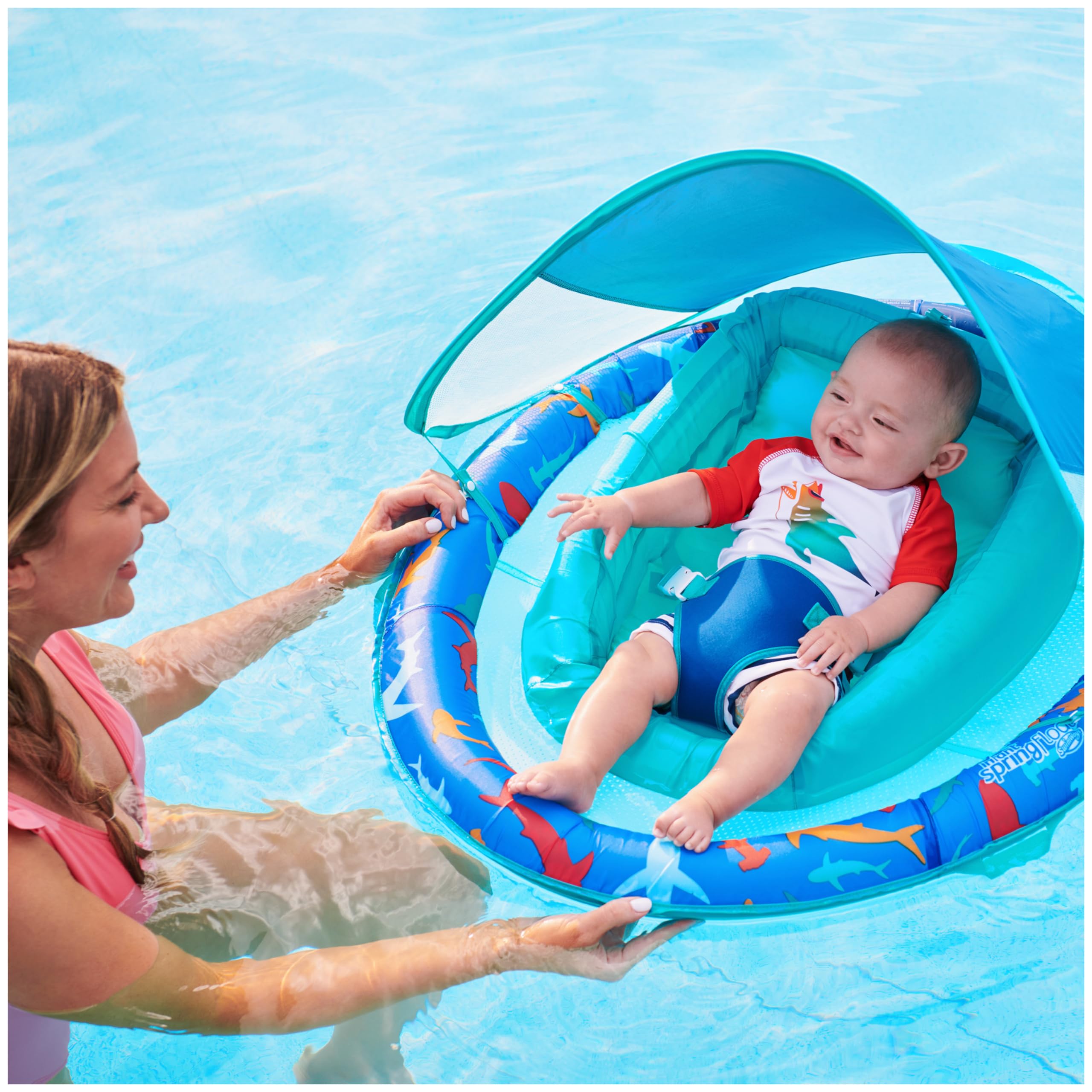 Swimways Infant Spring Float, Baby Pool Float with Canopy & UPF Protection, Swimming Pool Accessories for Kids 3-9 Months, Shark 🍁 All In One Marketplace Canada