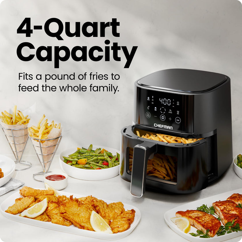 Chefman Air Fryer – 4 QT Compact Airfryer for Quick & Easy Meals, Features Hi-Fry Technology for Extra Crisp, Easy-View Window, Touch Controls with 4 Presets, Nonstick & Dishwasher Safe Basket - Black 🍁 All In One Marketplace Canada