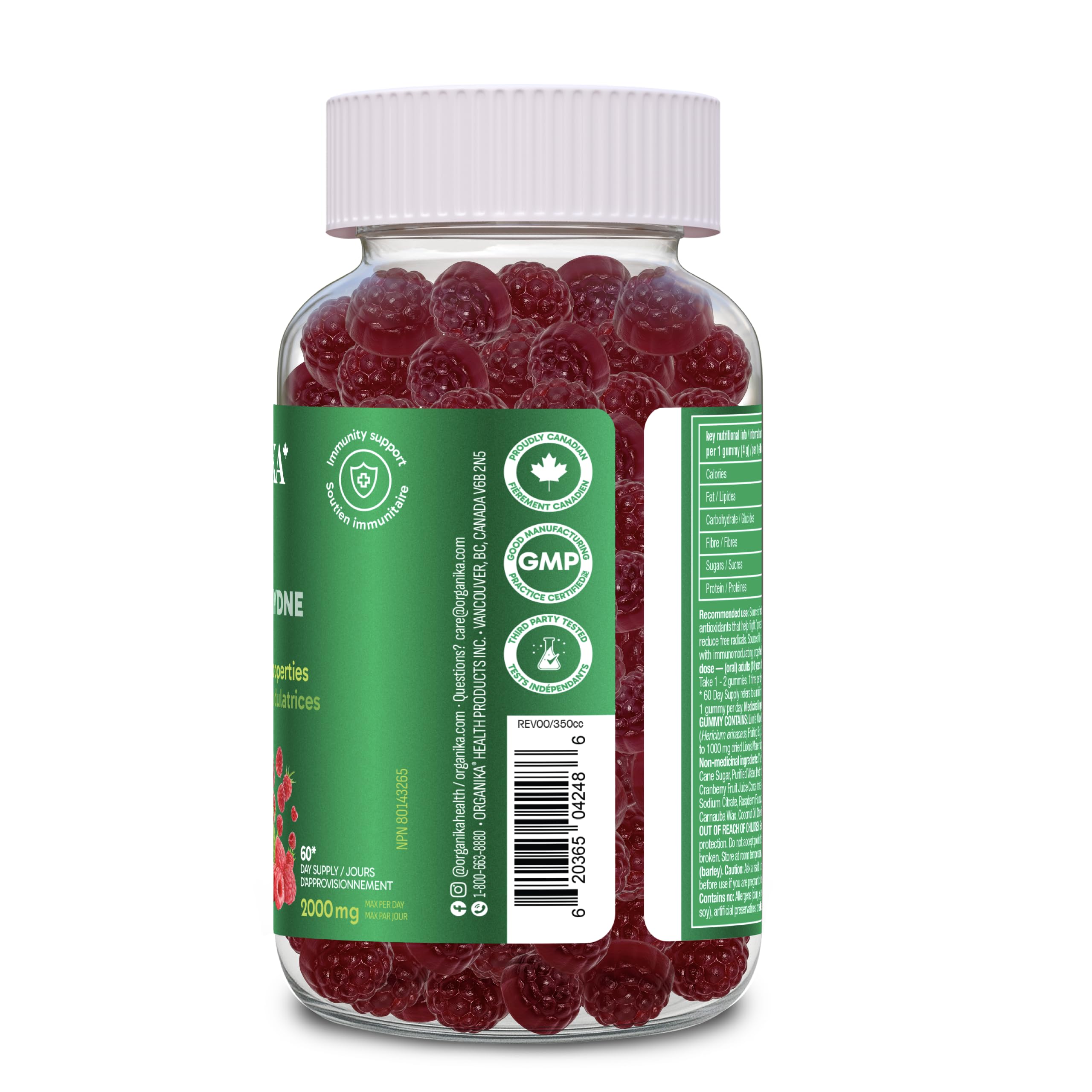 Organika Lion’s Mane Mushroom Gummies – 2000 mg Equivalent per Serving | Brain & Immune Support | Antioxidant Mushroom Supplement | Raspberry Flavour- 60 gummies 🍁 All In One Marketplace Canada