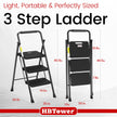 HBTower 3 Step Ladder, Folding Step Stool with Wide Anti-Slip Pedal, 500lbs Sturdy Steel Ladder, Convenient Handgrip, Lightweight, Portable Steel Step Stool, Black 🍁 All In One Marketplace Canada