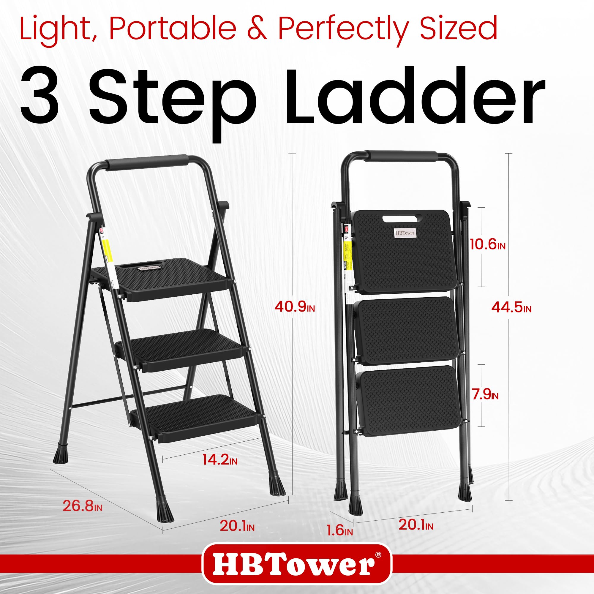 HBTower 3 Step Ladder, Folding Step Stool with Wide Anti-Slip Pedal, 500lbs Sturdy Steel Ladder, Convenient Handgrip, Lightweight, Portable Steel Step Stool, Black 🍁 All In One Marketplace Canada