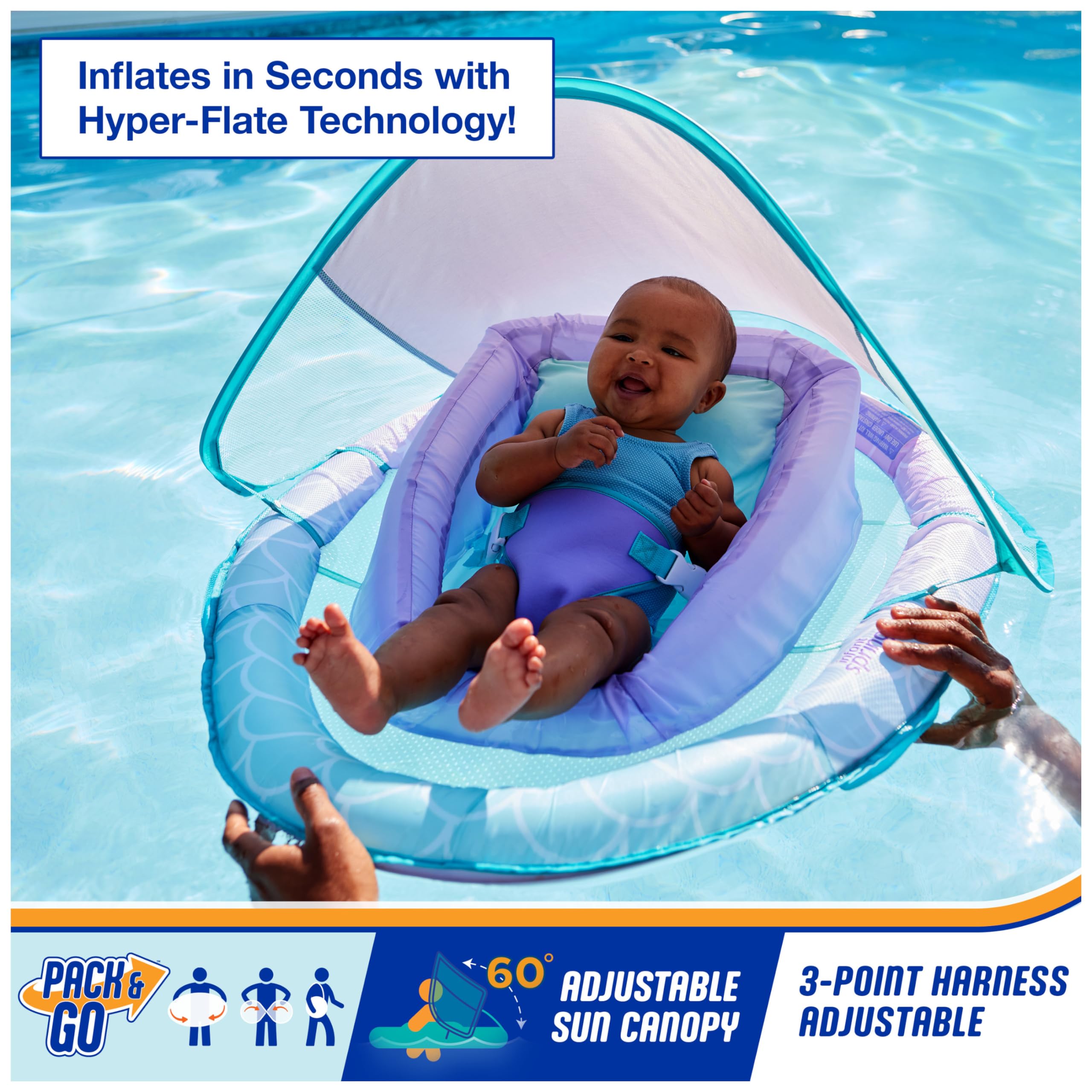 Swimways Infant Spring Float, Baby Pool Float with Canopy & UPF Protection, Swimming Pool Accessories for Kids 3-9 Months, Mermaid 🍁 All In One Marketplace Canada