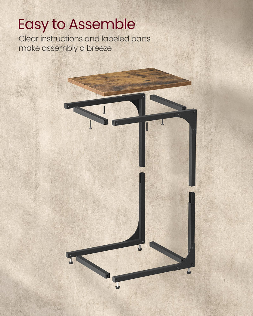 VASAGLE C-Shaped End Table, Small Side Table for Couch, Sofa Table with Metal Frame for Living Room, Bedroom, Bedside, Rustic Brown and Black ULET350B01 🍁 All In One Marketplace Canada