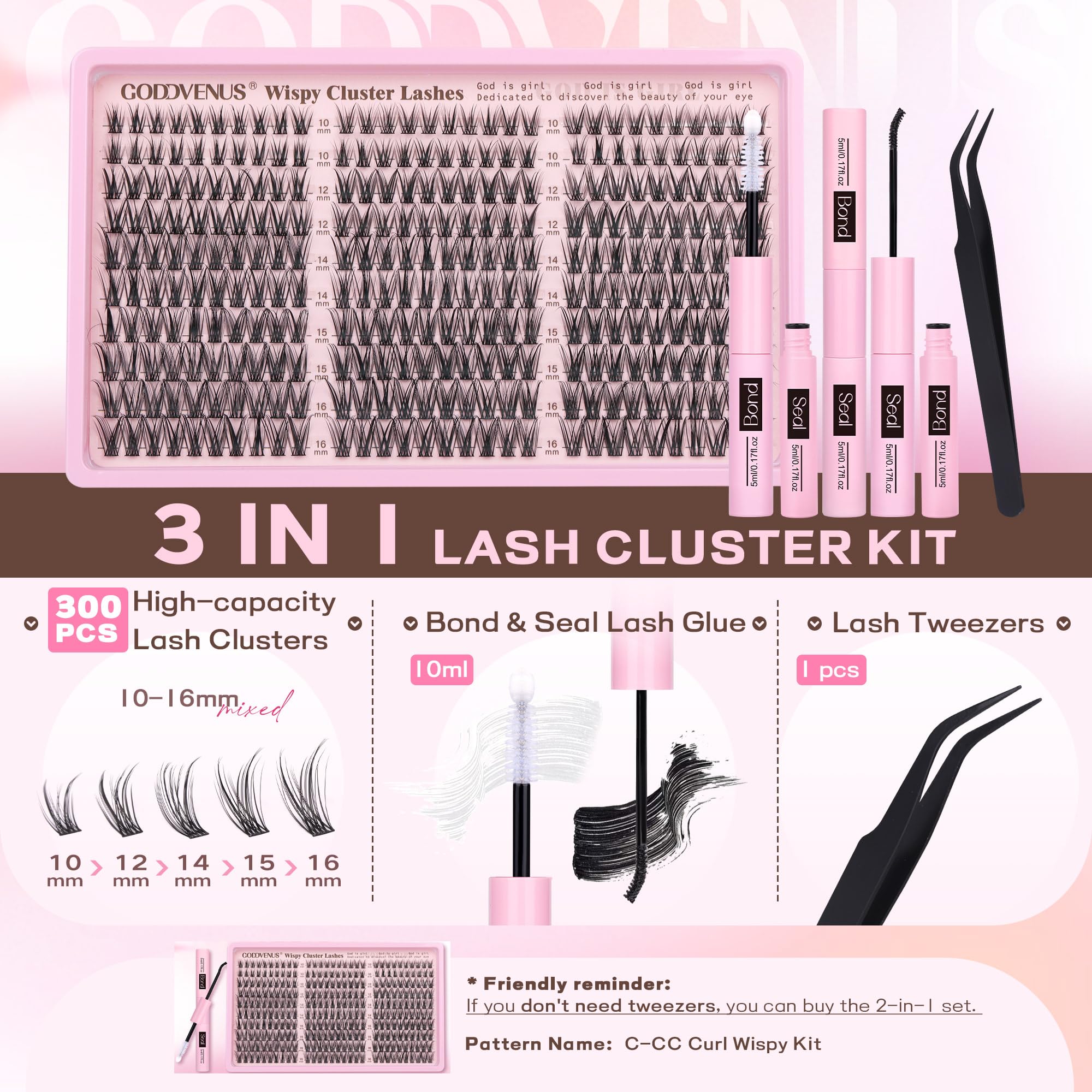 Goddvenus Cluster Lashes Kit Wispy Natural 300pcs Eyelashes Clusters 10-16mm DIY Eyelash Extensions Kit C Curl Individual Lashes for DIY Lash Extension 🍁 All In One Marketplace Canada