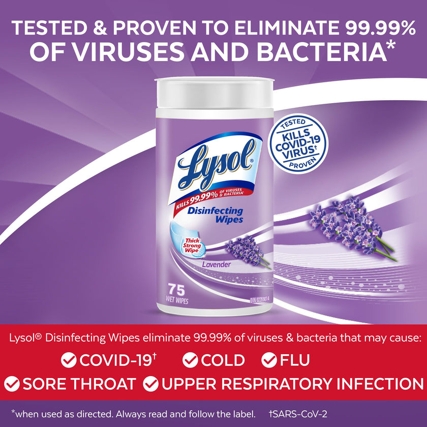 Lysol Disinfecting Wipes, Thick Cleaning Wipes with Micro Pocket Pattern for Home & Electronics, Eliminates Germs on 100+ Surfaces, Removes Allergens, Lavender Scent, 6 x 75 Count (450 Total Wipes) 🍁 All In One Marketplace Canada