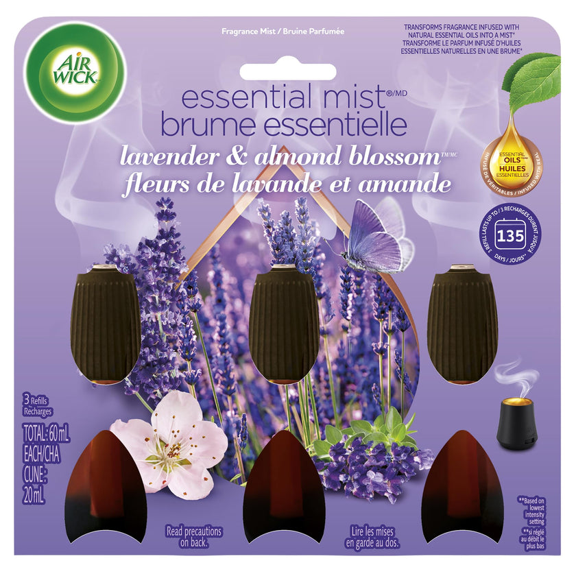 Air Wick Essential Mist Refill – Air Freshener Infused with Essential Oils, Easy Change Refill for Cordless Diffuser – 3 Count – Lavender & Almond Blossom Scent 🍁 All In One Marketplace Canada